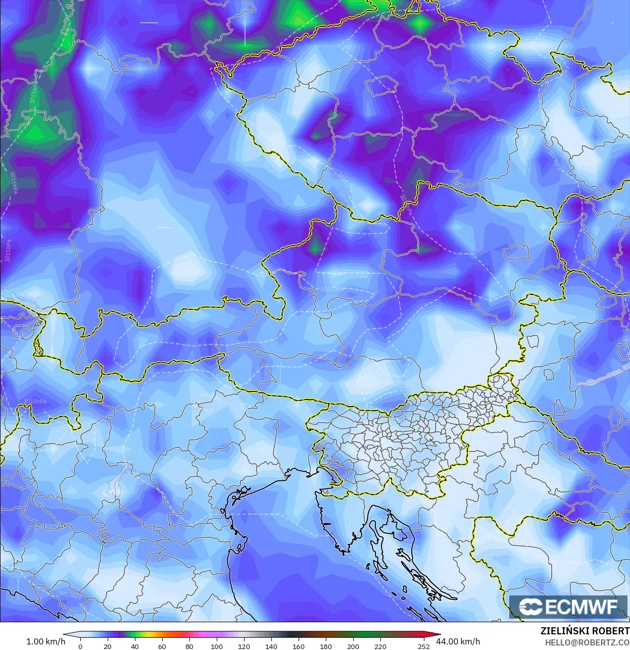 ECMWF IFS 0.25° model - Austria, Hembusan Angin