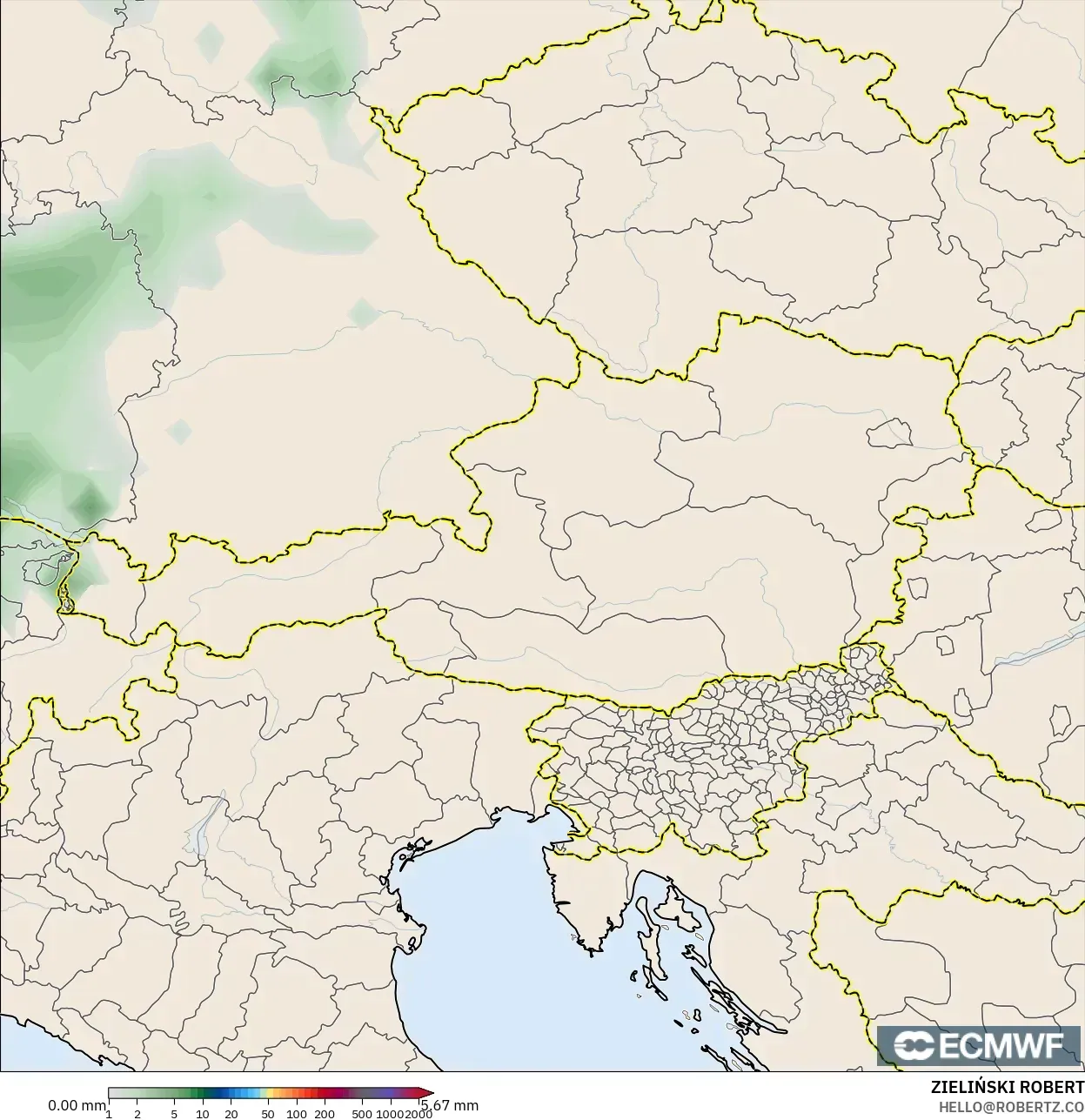 ECMWF IFS 0.25° model - Austria, Akumulasi Curah Hujan