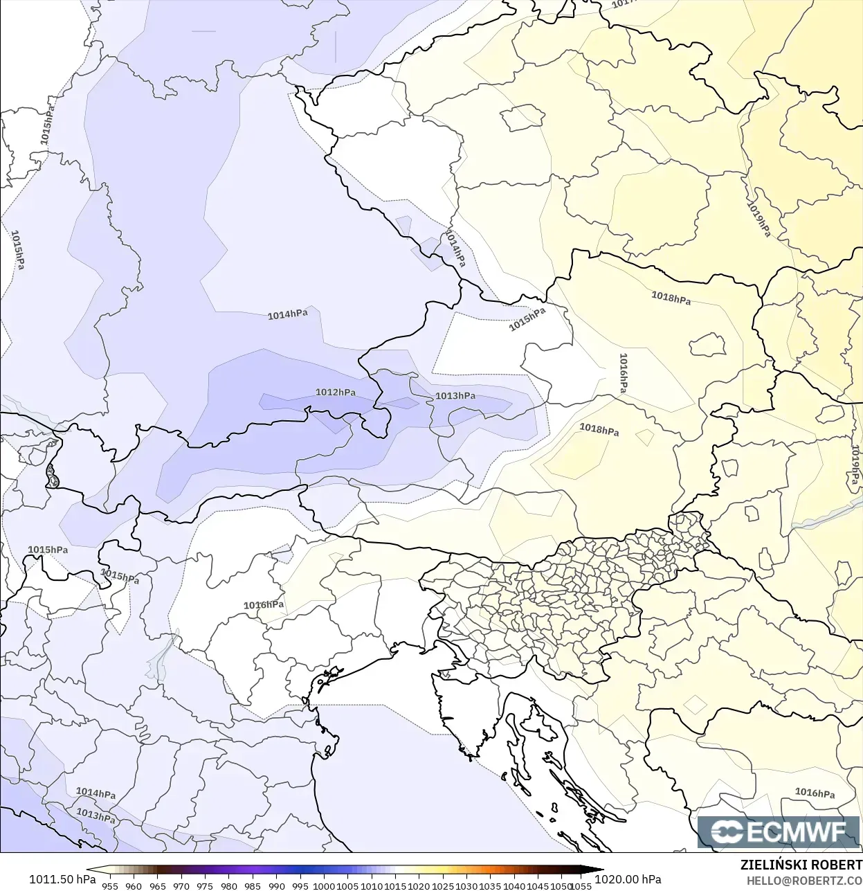 ECMWF IFS 0.25° model - Austria, Tekanan