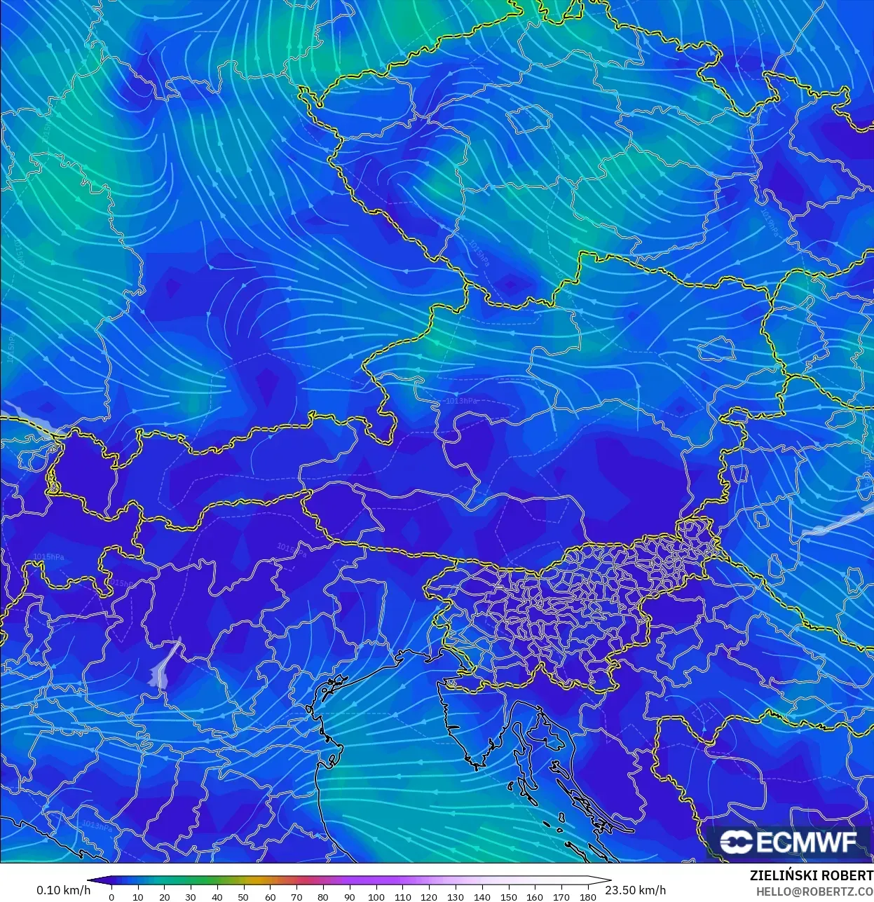 ECMWF IFS 0.25° model - Austria, Angin 10 m