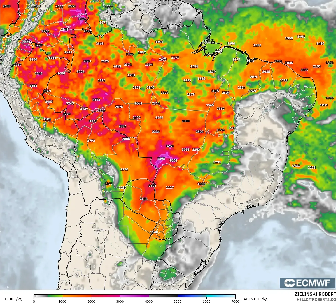 ECMWF IFS 0.25° model - Brasil, CAPE