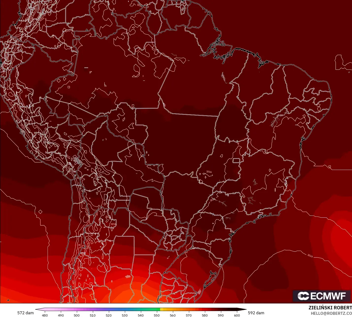 ECMWF IFS 0.25° model - Brasil, Ketinggian geopotensial pada 500 hPa