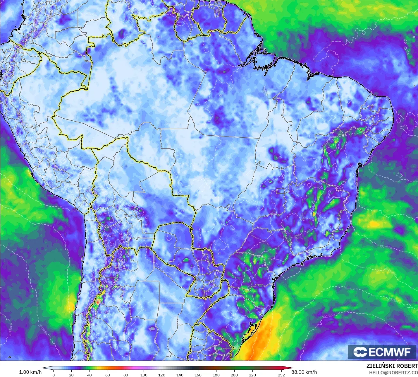 ECMWF IFS 0.25° model - Brasil, Puncak Hembusan