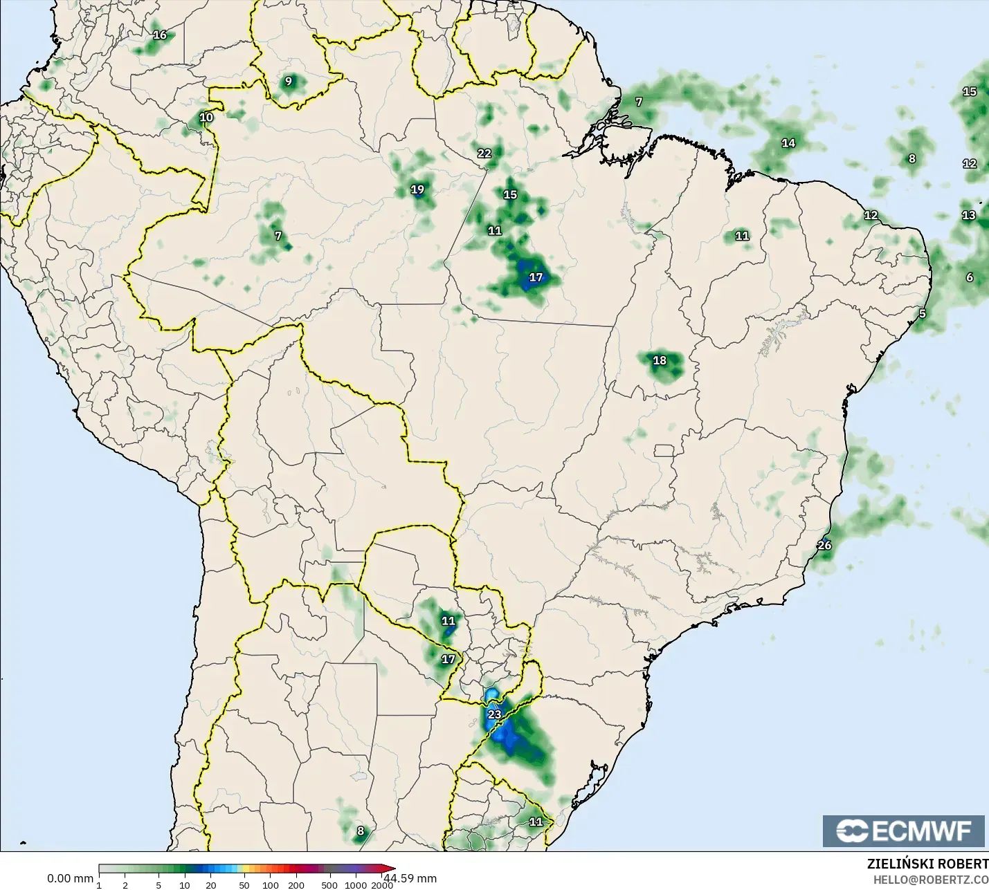 ECMWF IFS 0.25° model - Brasil, Akumulasi Curah Hujan