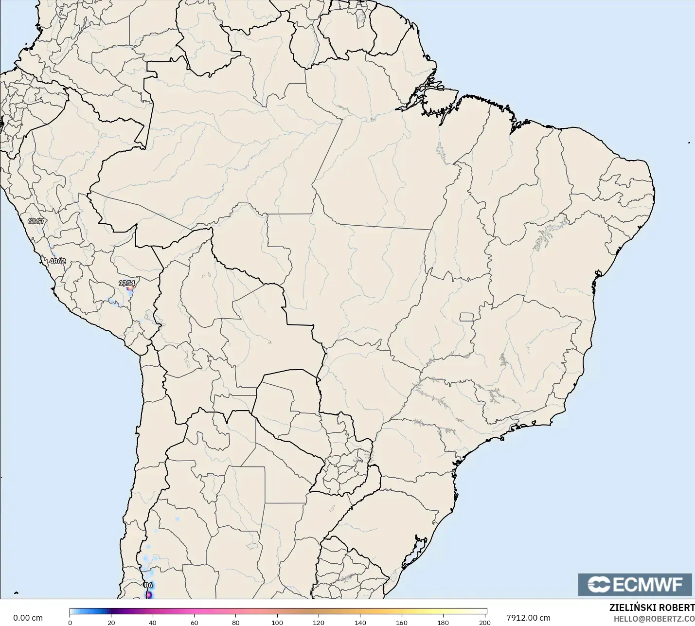 ECMWF IFS 0.25° model - Brasil, Kedalaman Salju