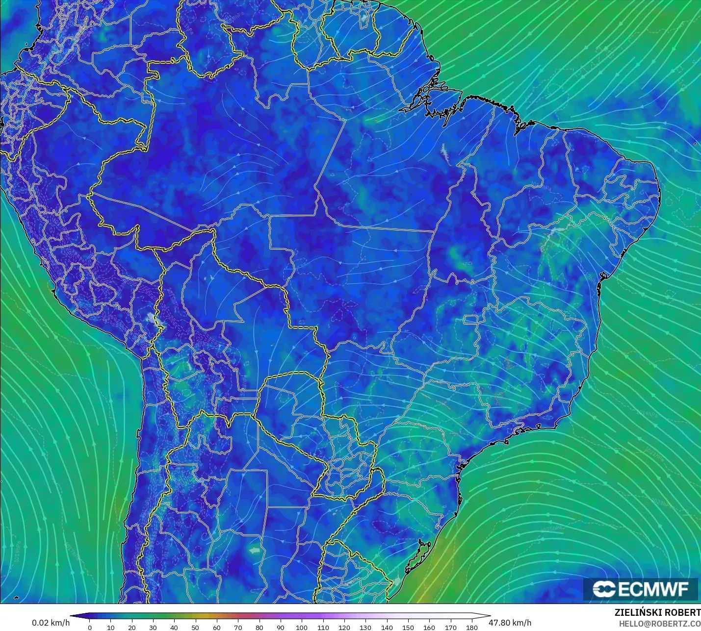 ECMWF IFS 0.25° model - Brasil, Angin 10 m
