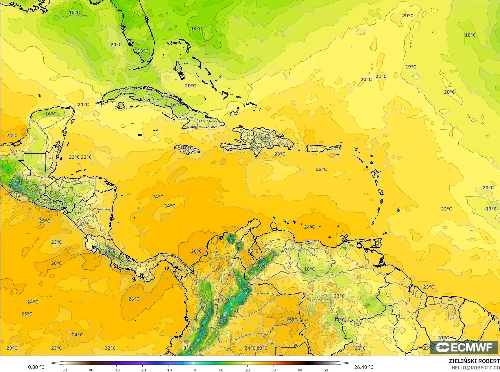 ECMWF IFS 0.25° model - Karibia, Titik Embun 2 m