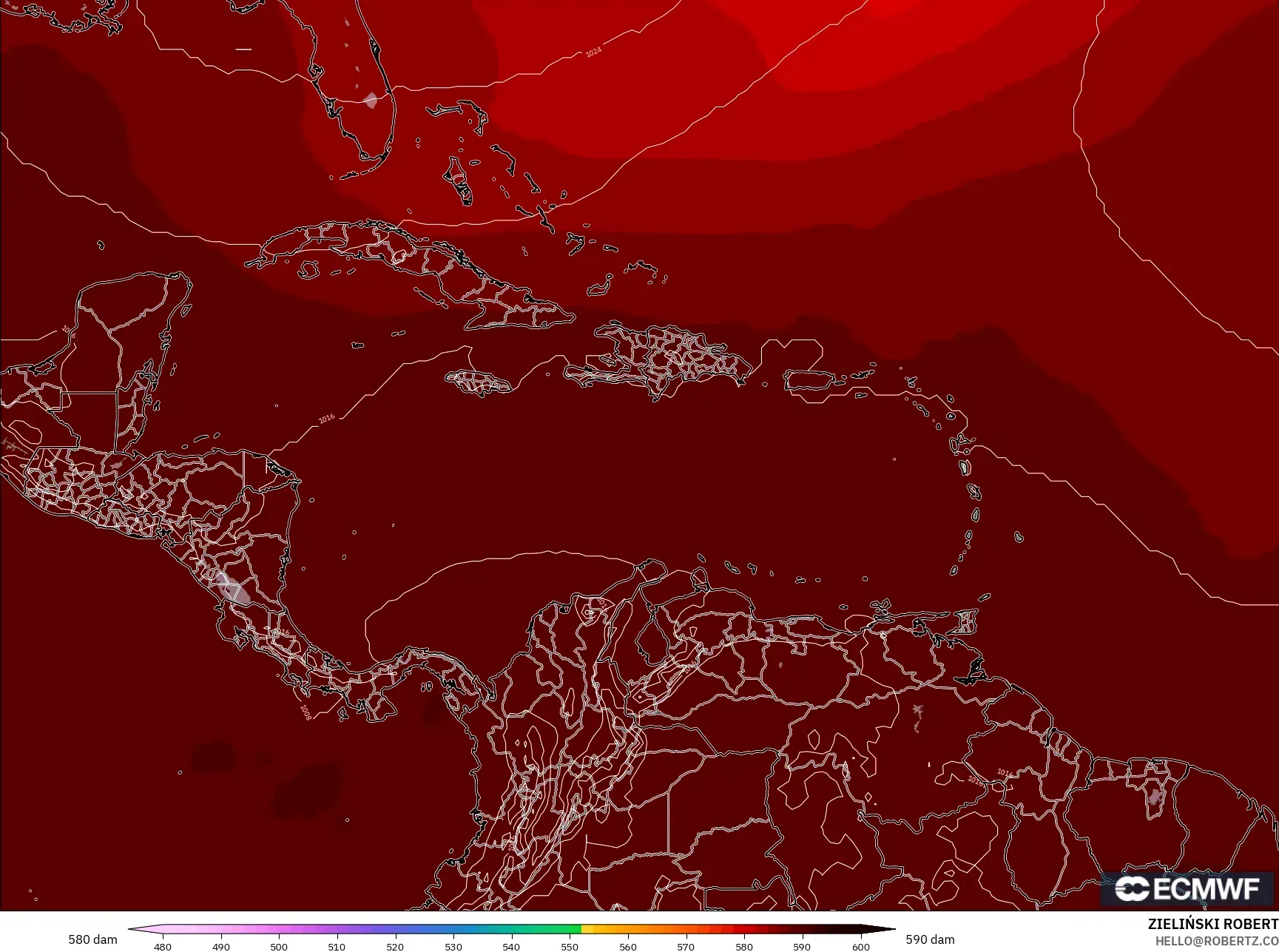 ECMWF IFS 0.25° model - Karibia, Ketinggian geopotensial pada 500 hPa