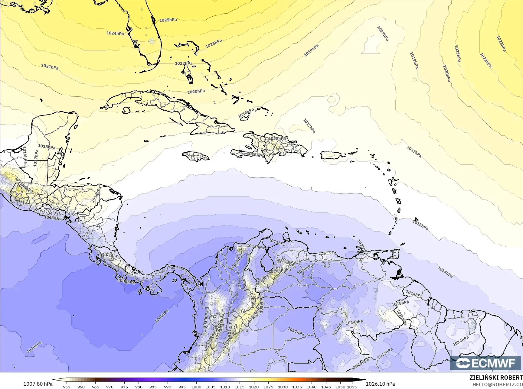 ECMWF IFS 0.25° model - Karibia, Tekanan