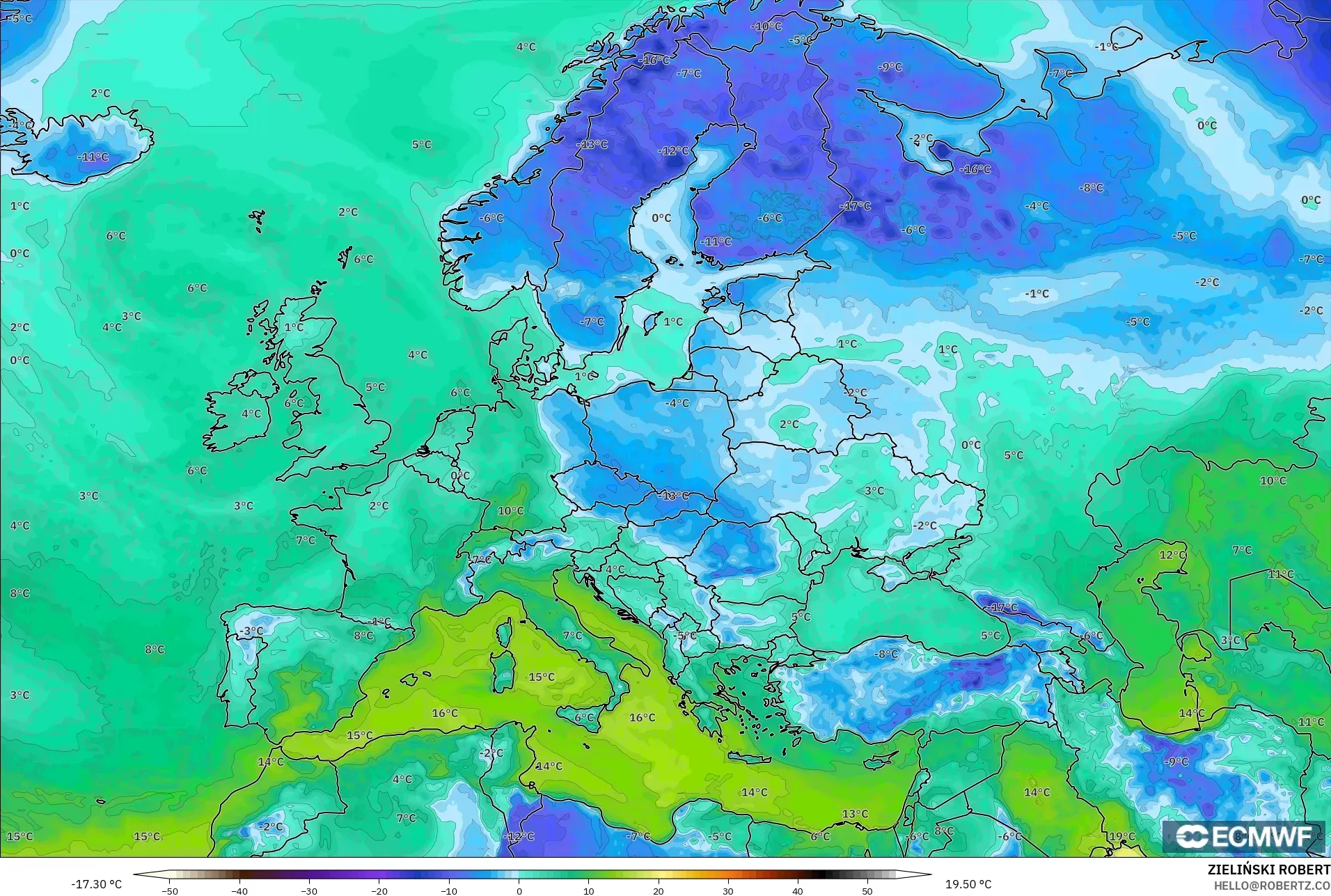 ECMWF IFS 0.25° model - Eropa, Titik Embun 2 m