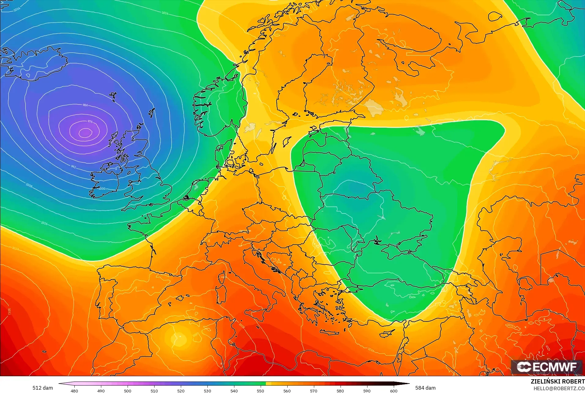 ECMWF IFS 0.25° model - Eropa, Ketinggian geopotensial pada 500 hPa
