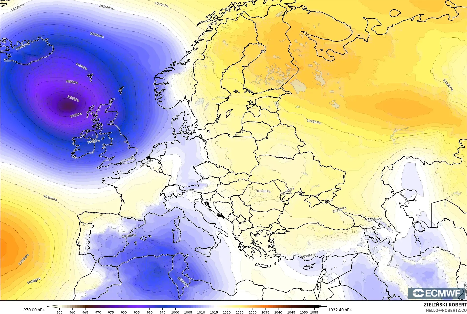 ECMWF IFS 0.25° model - Eropa, Tekanan