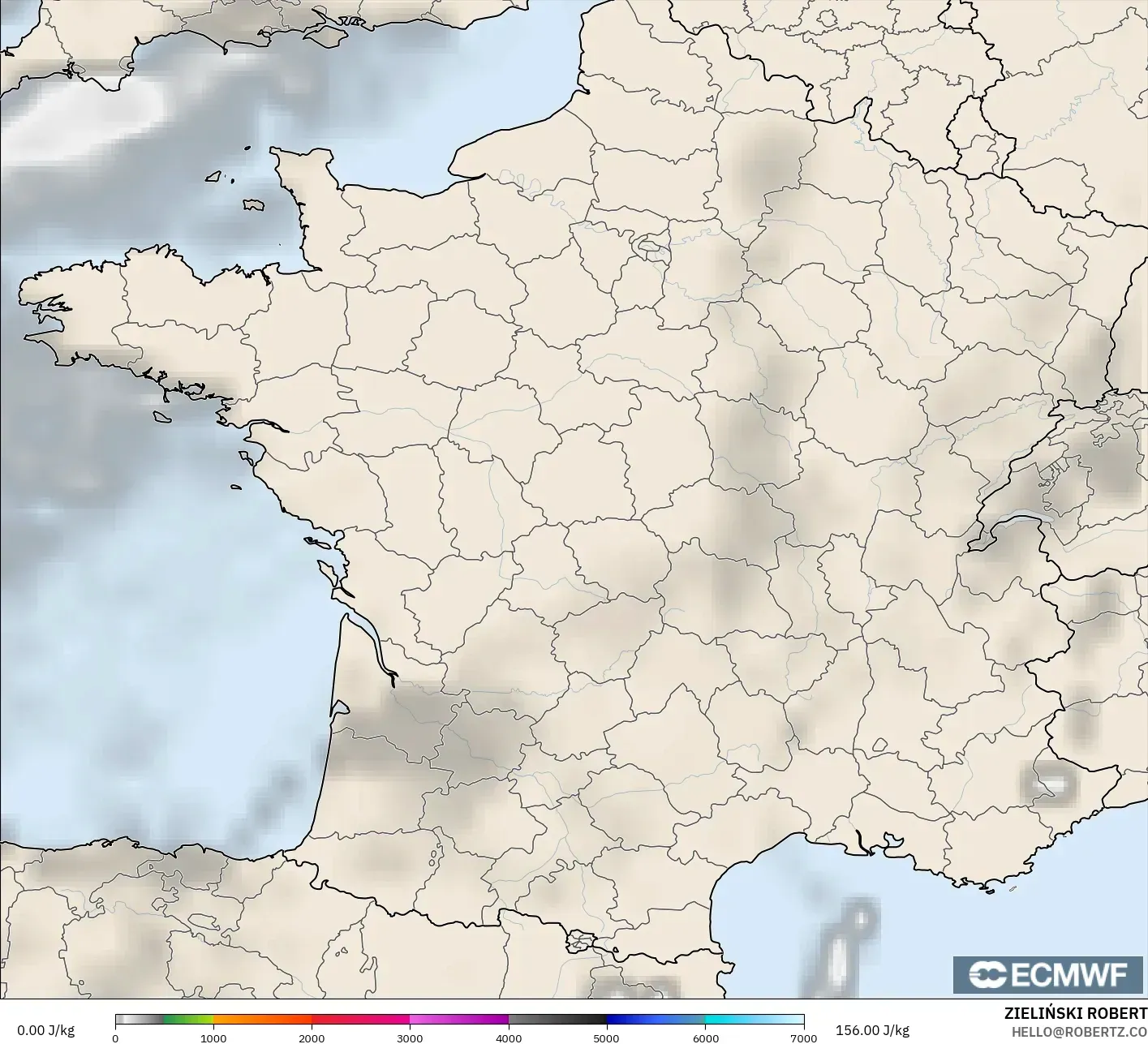 ECMWF IFS 0.25° model - Prancis, CAPE