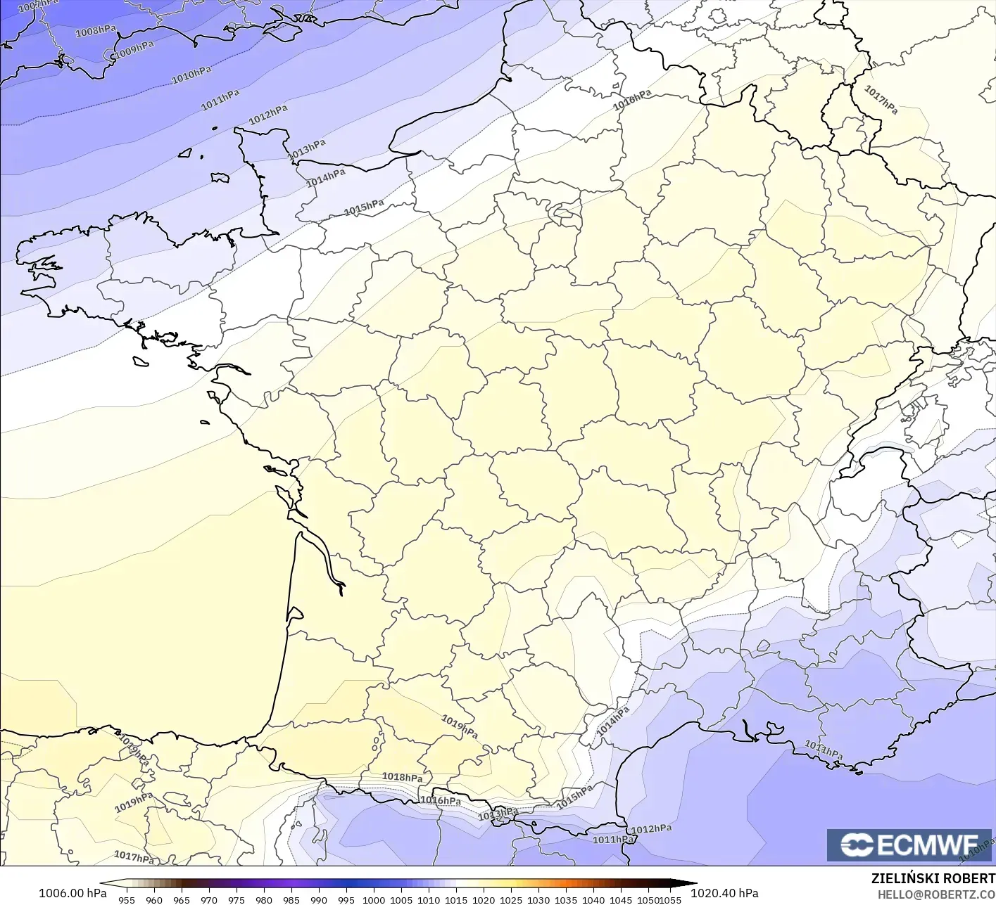 ECMWF IFS 0.25° model - Prancis, Tekanan