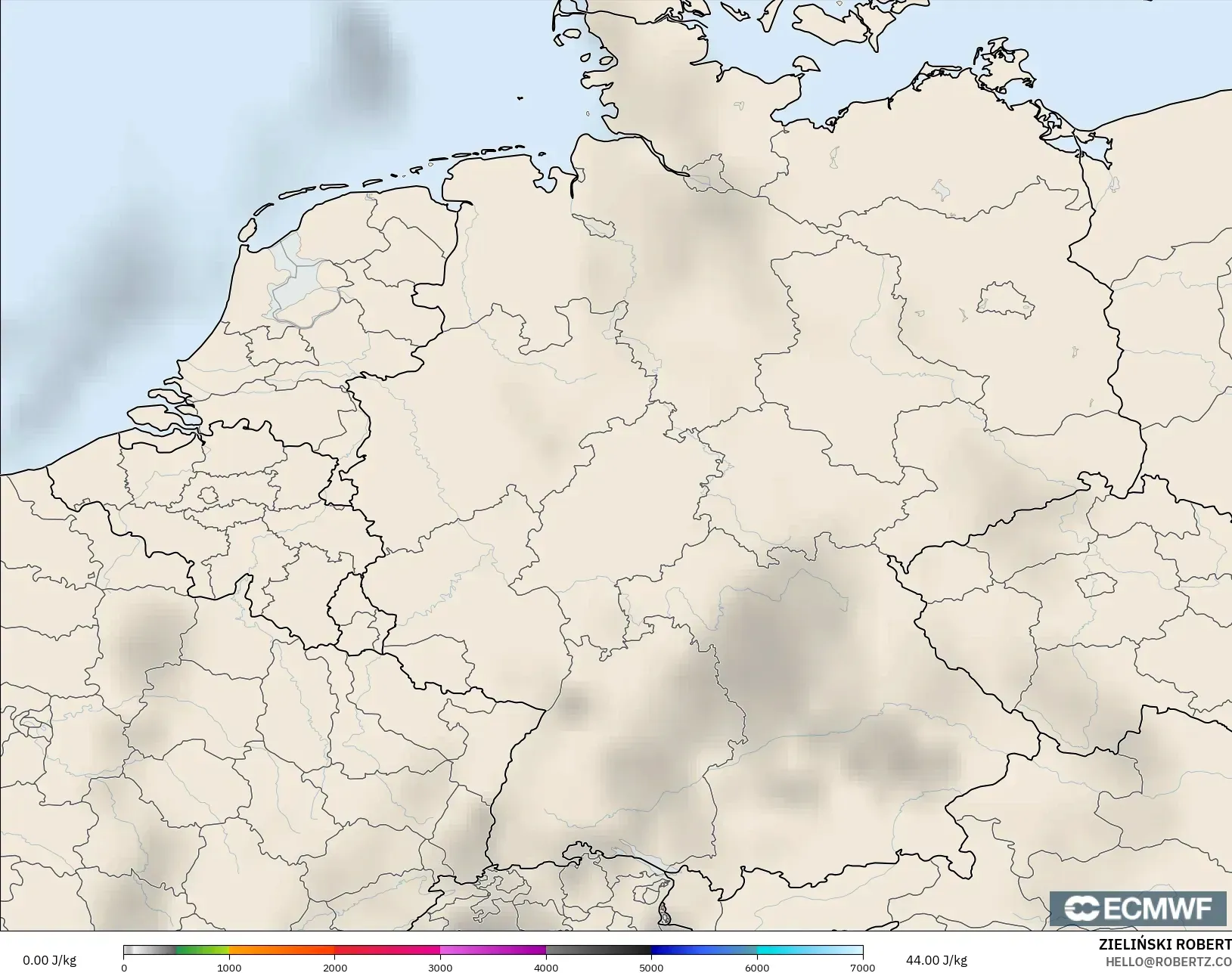 ECMWF IFS 0.25° model - Jerman, CAPE