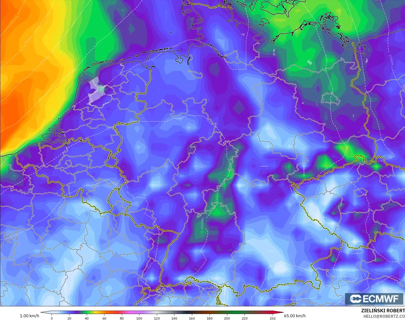 ECMWF IFS 0.25° model - Jerman, Puncak Hembusan