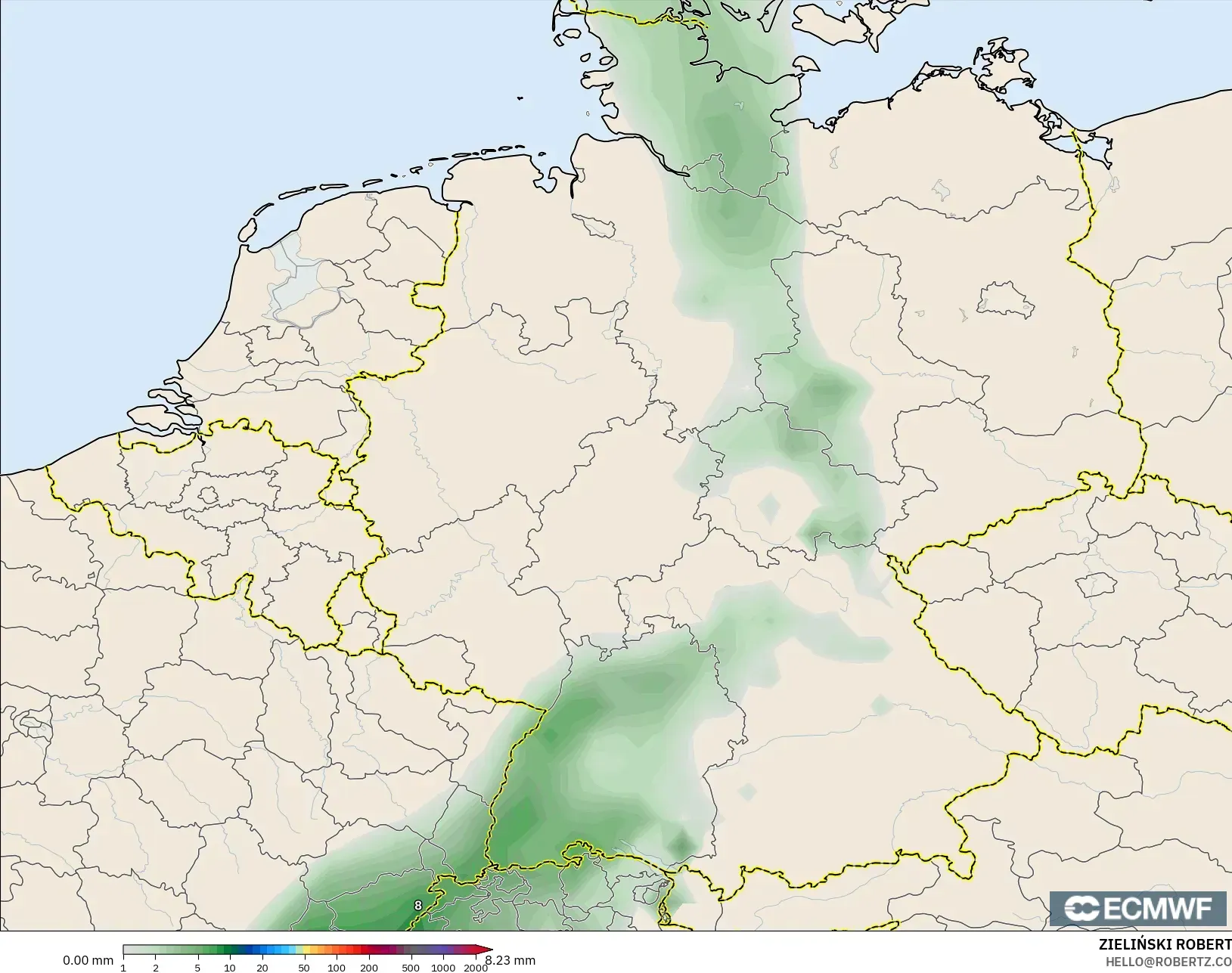 ECMWF IFS 0.25° model - Jerman, Akumulasi Curah Hujan