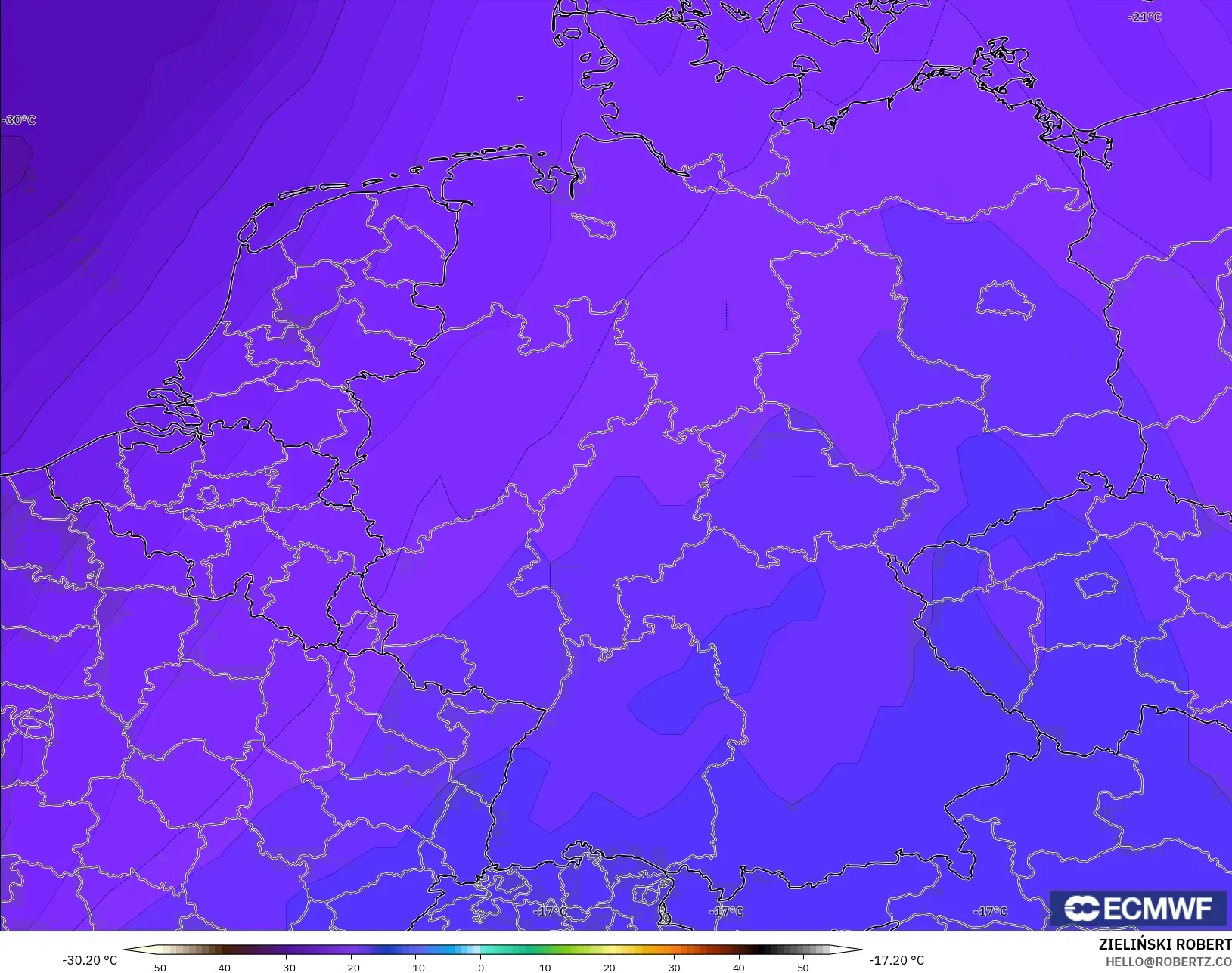 ECMWF IFS 0.25° model - Jerman, Suhu 500 hPa