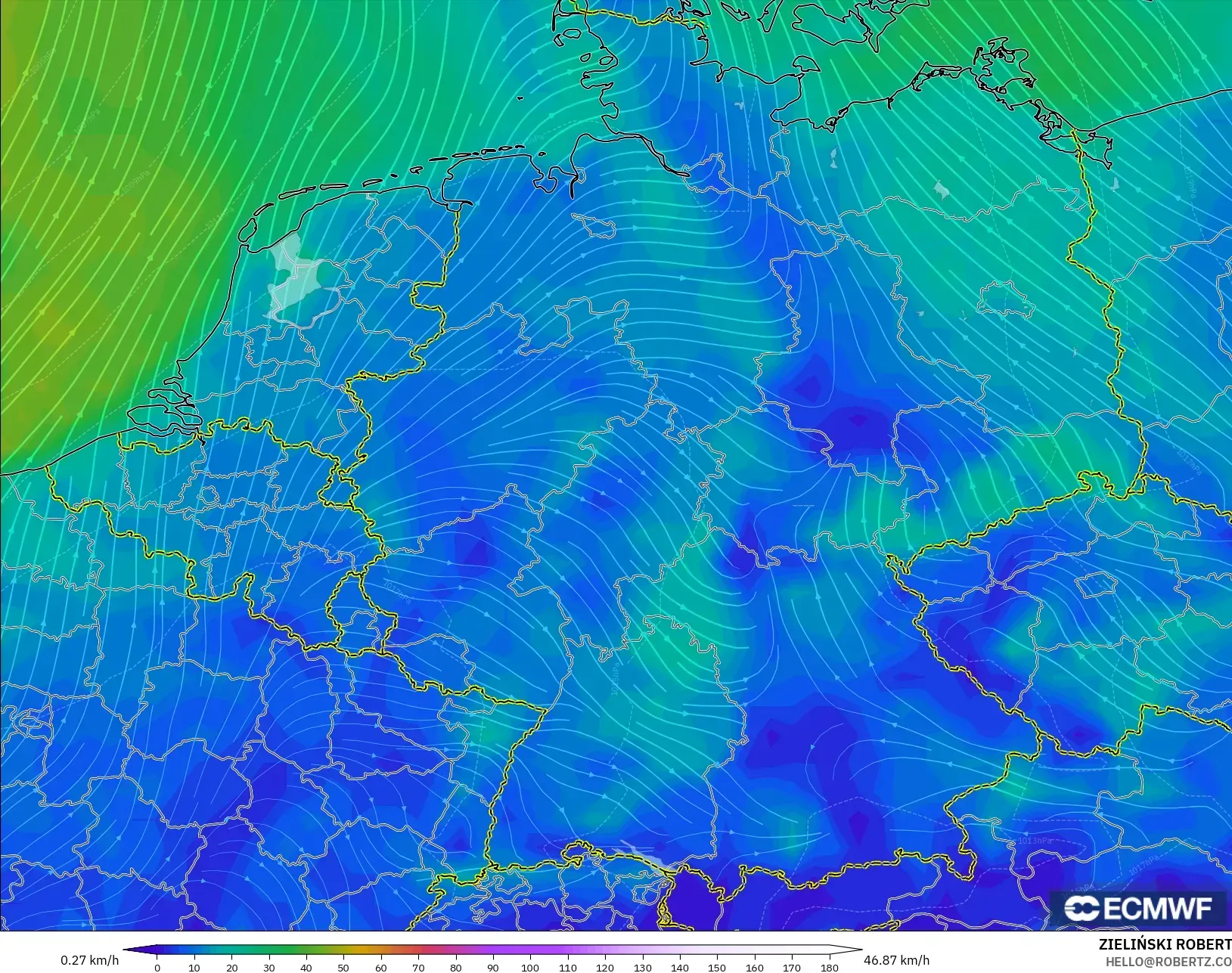 ECMWF IFS 0.25° model - Jerman, Angin 10 m