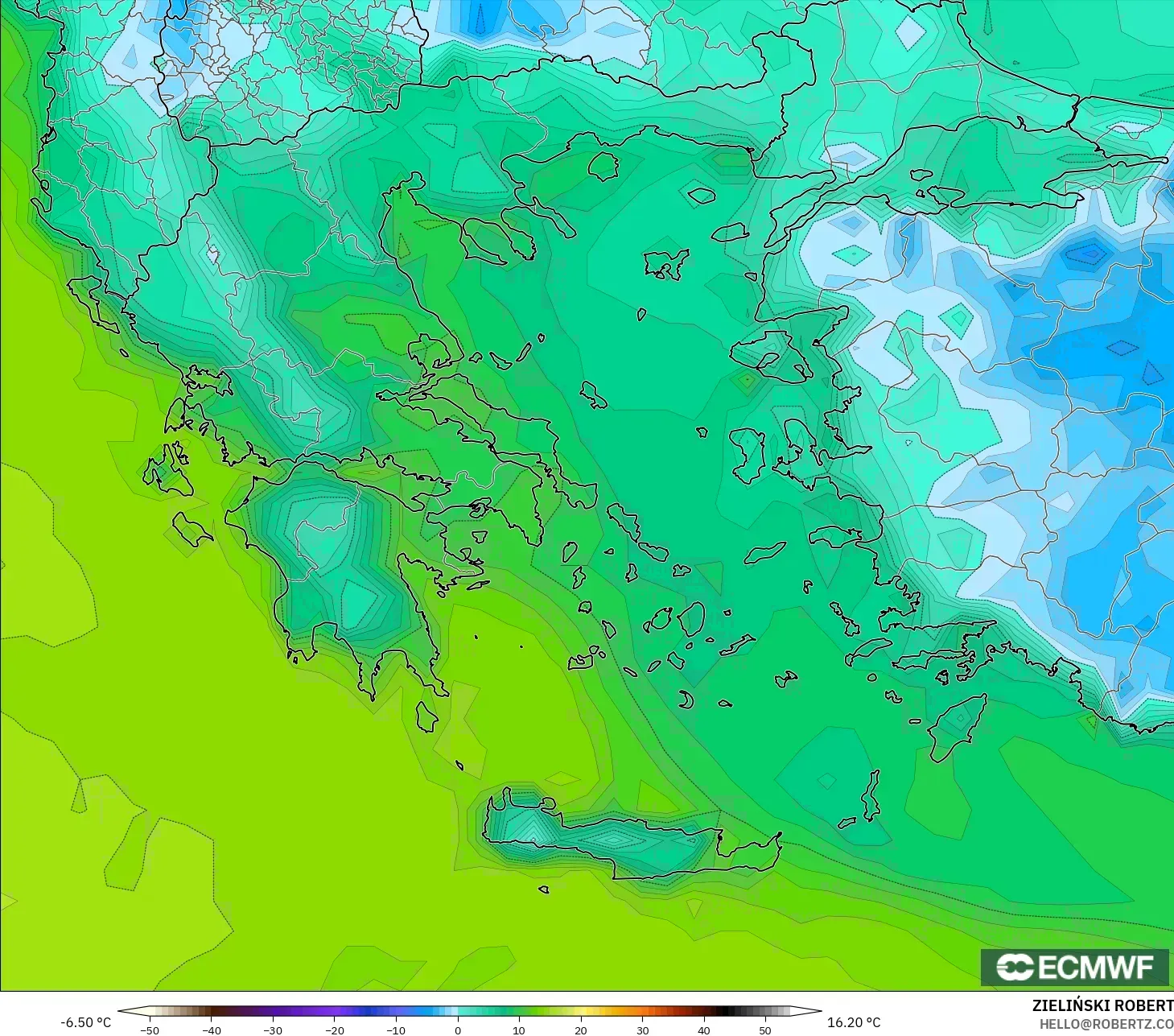 ECMWF IFS 0.25° model - Yunani, Titik Embun 2 m