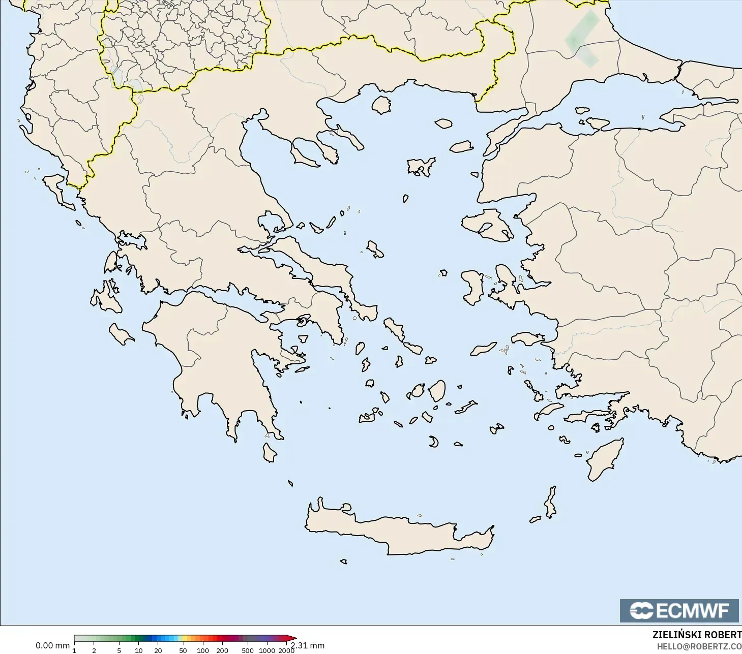 ECMWF IFS 0.25° model - Yunani, Akumulasi Curah Hujan