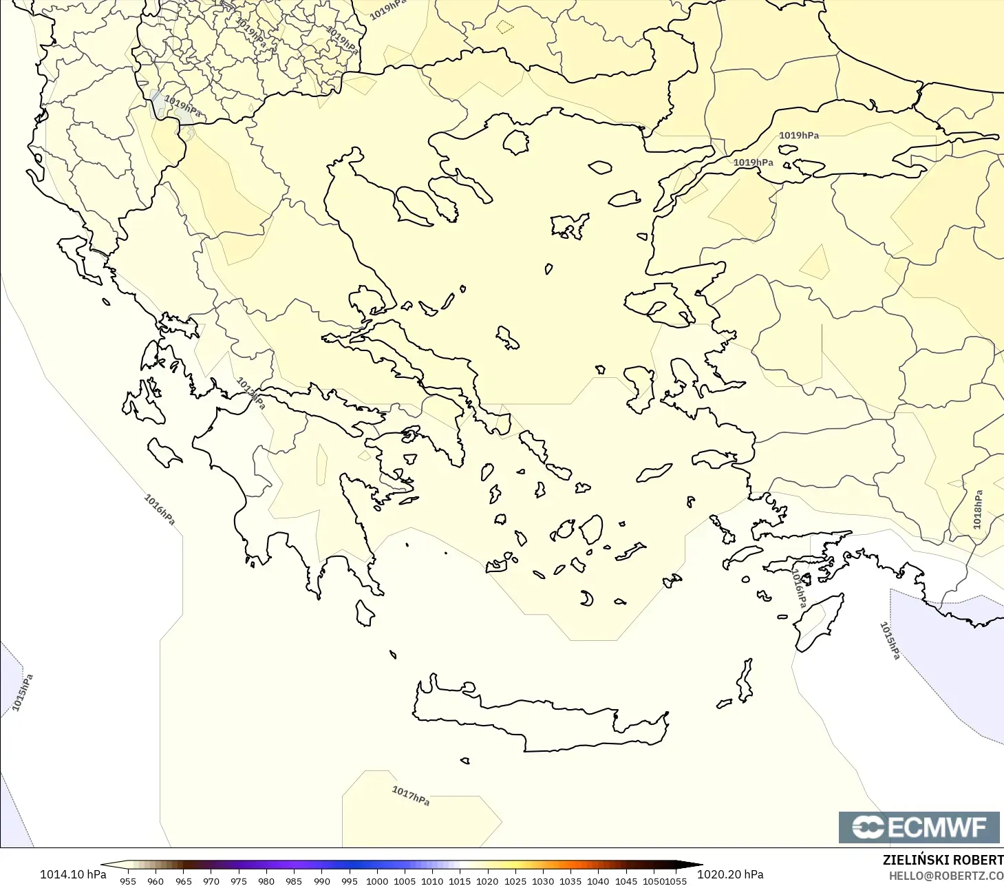 ECMWF IFS 0.25° model - Yunani, Tekanan