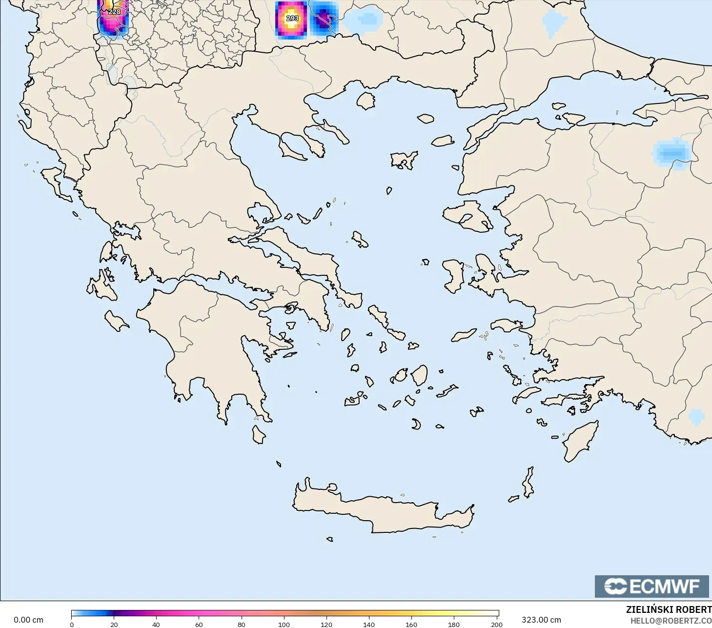 ECMWF IFS 0.25° model - Yunani, Kedalaman Salju