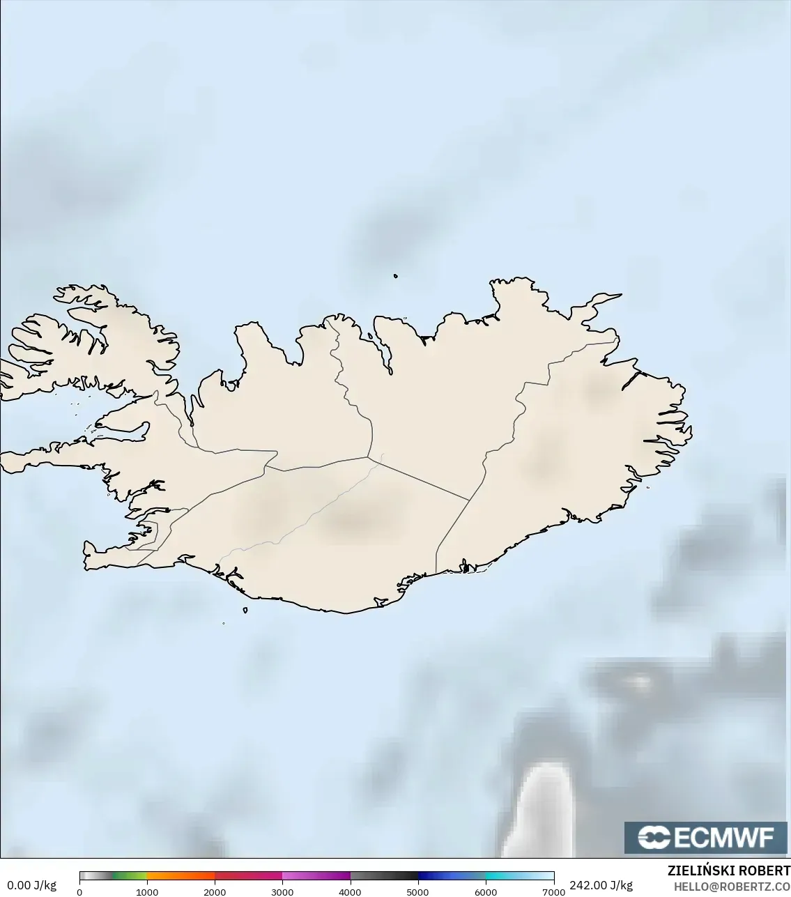 ECMWF IFS 0.25° model - Islandia, CAPE