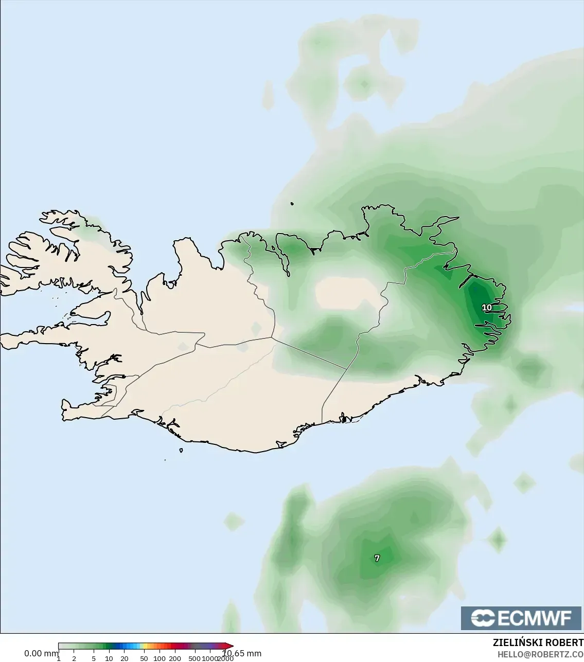 ECMWF IFS 0.25° model - Islandia, Akumulasi Curah Hujan