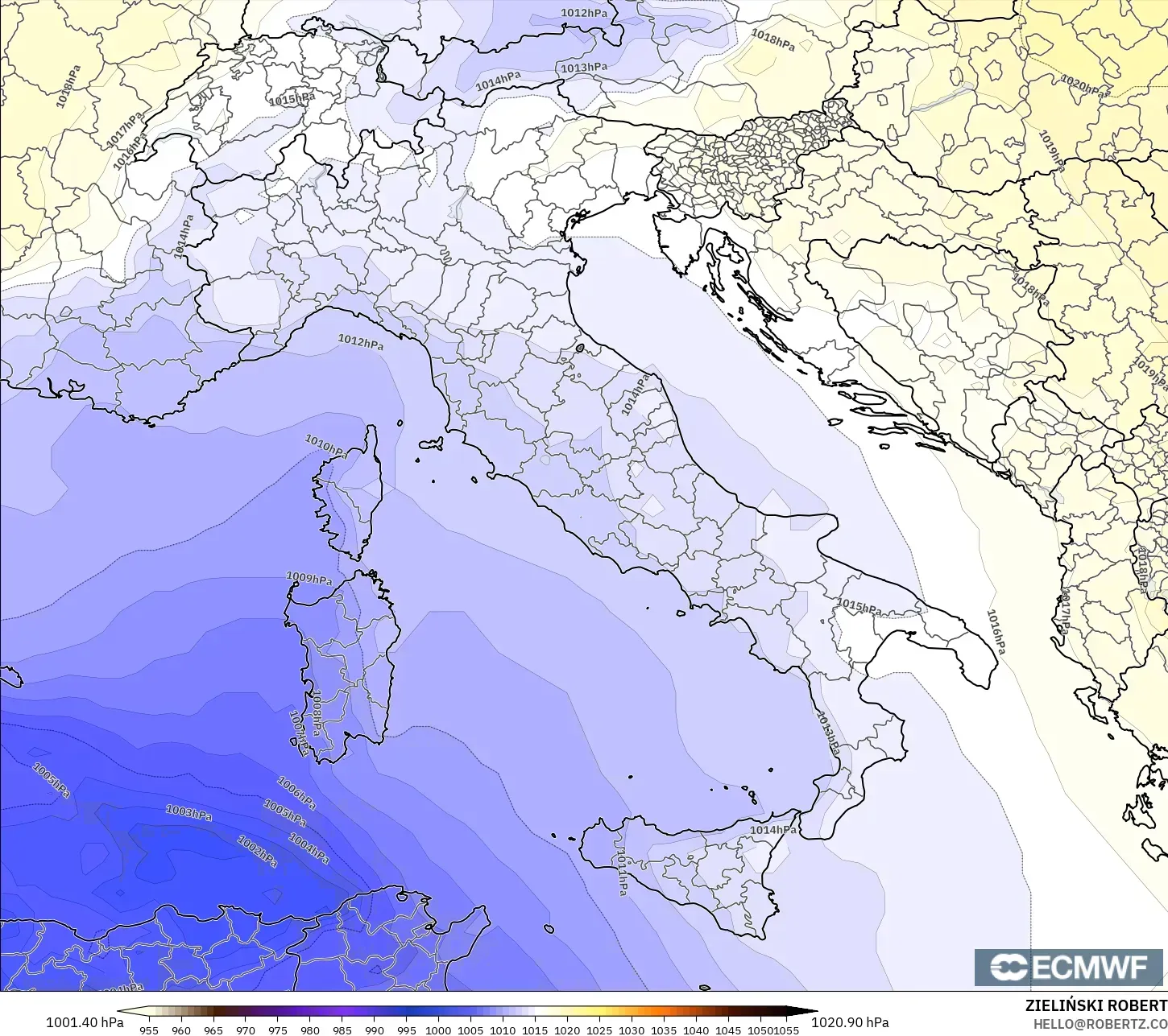 ECMWF IFS 0.25° model - Italia, Tekanan
