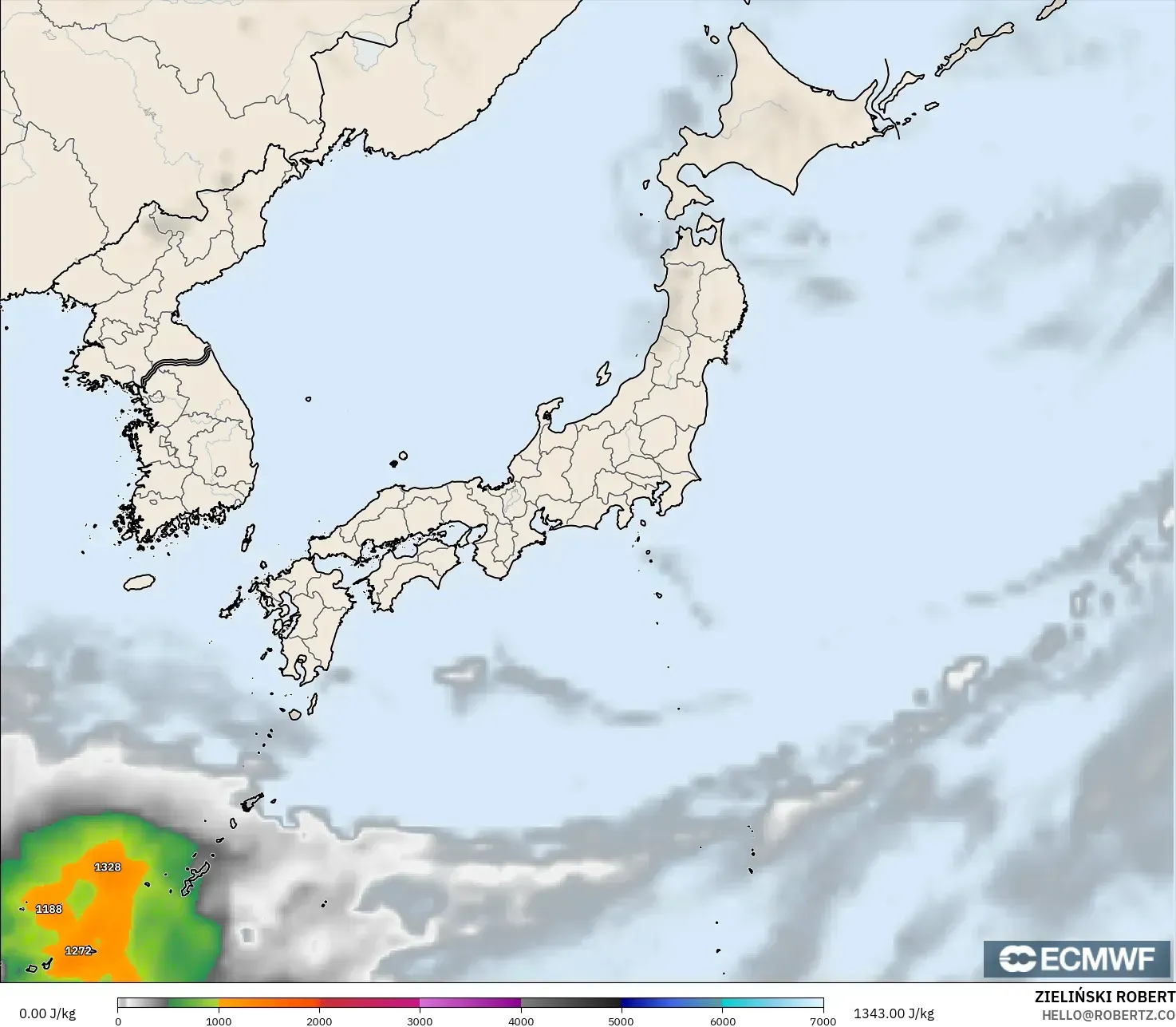 ECMWF IFS 0.25° model - Jepang, CAPE