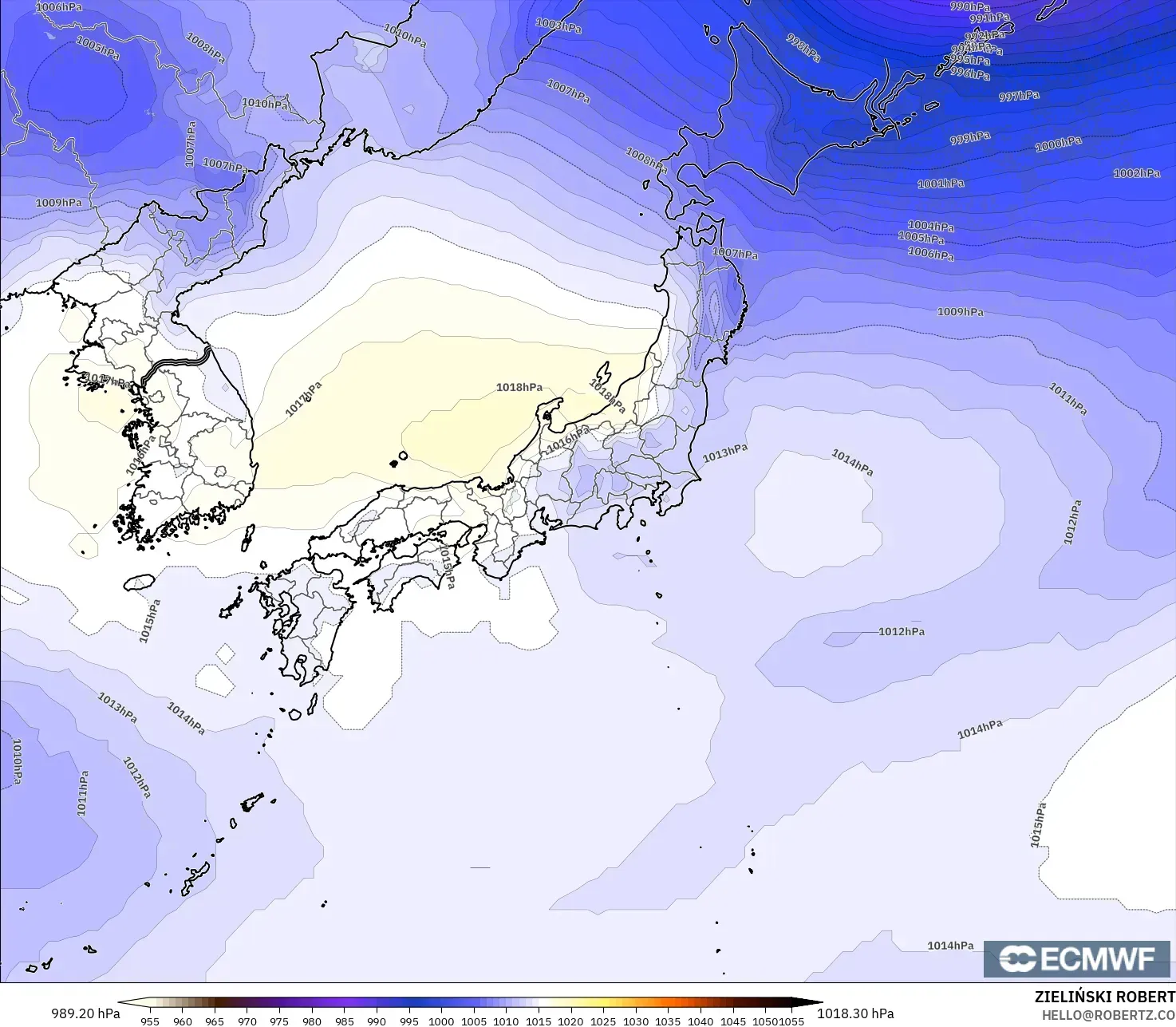 ECMWF IFS 0.25° model - Jepang, Tekanan