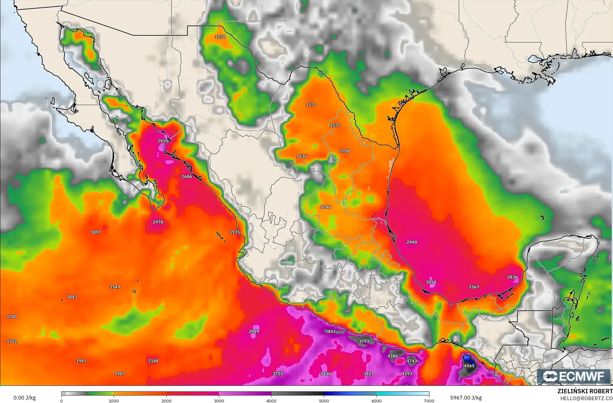 ECMWF IFS 0.25° model - Meksiko, CAPE