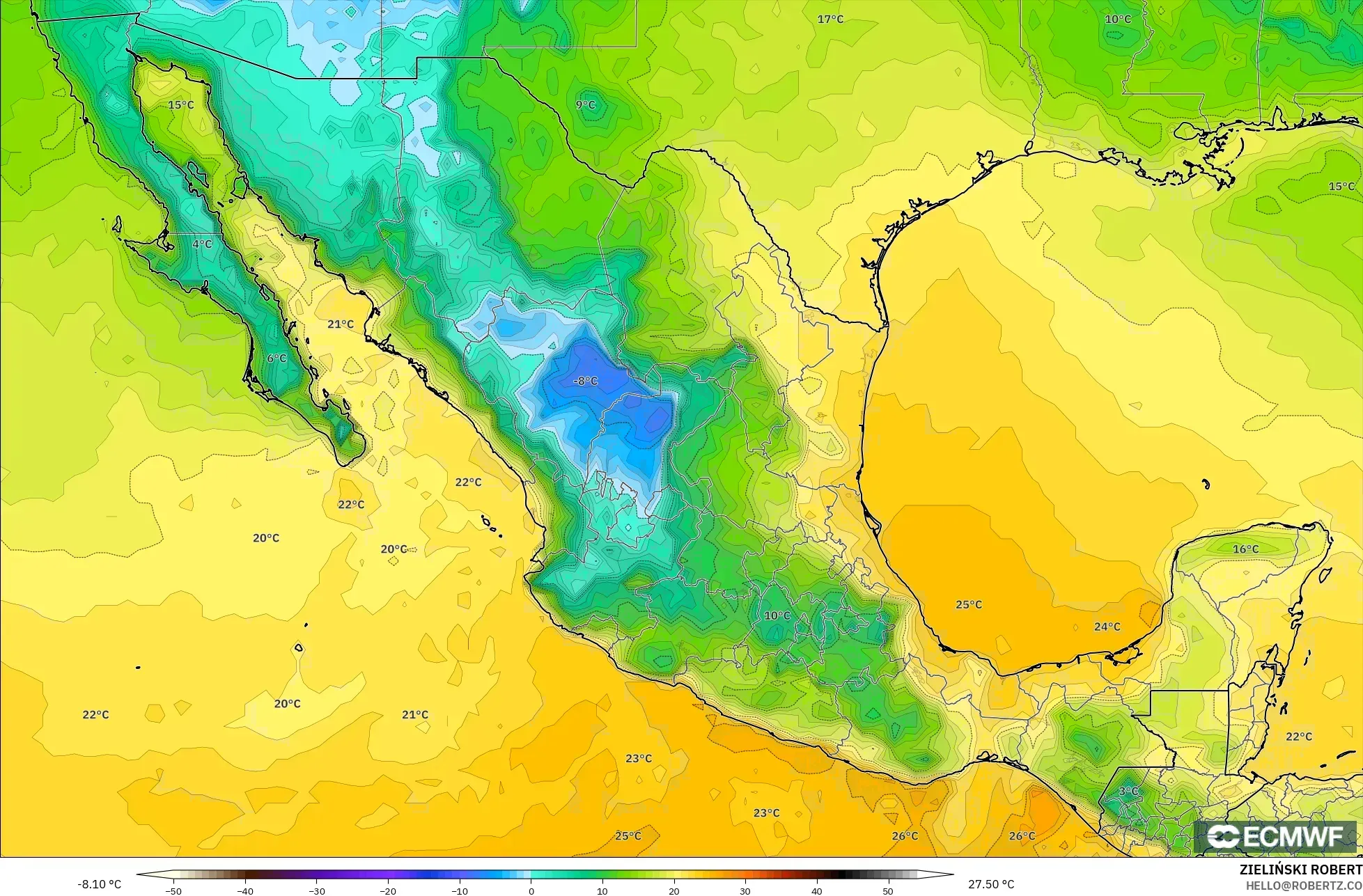 ECMWF IFS 0.25° model - Meksiko, Titik Embun 2 m