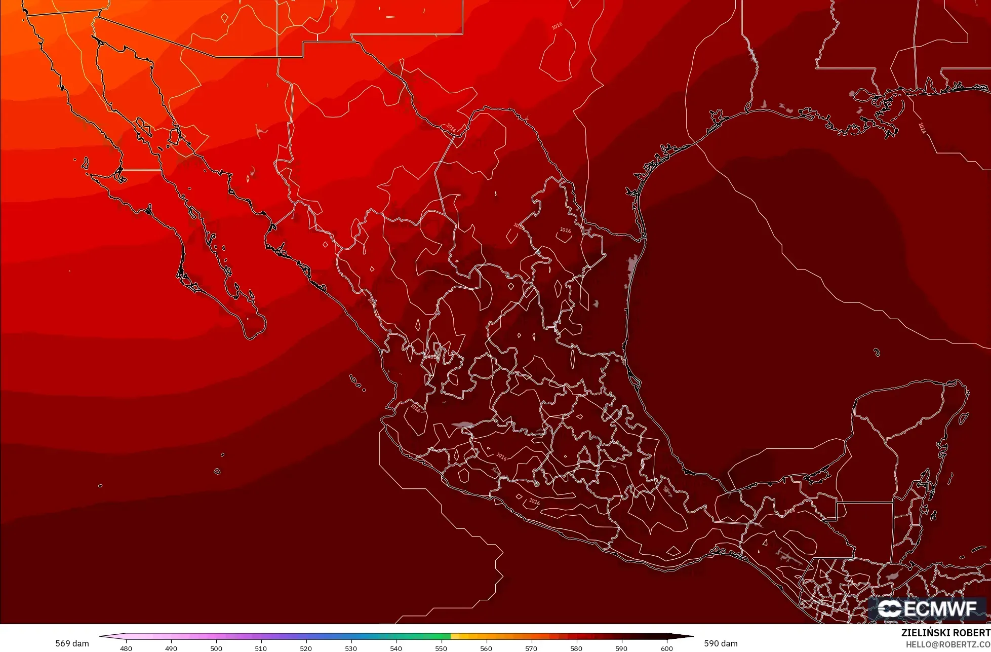 ECMWF IFS 0.25° model - Meksiko, Ketinggian geopotensial pada 500 hPa