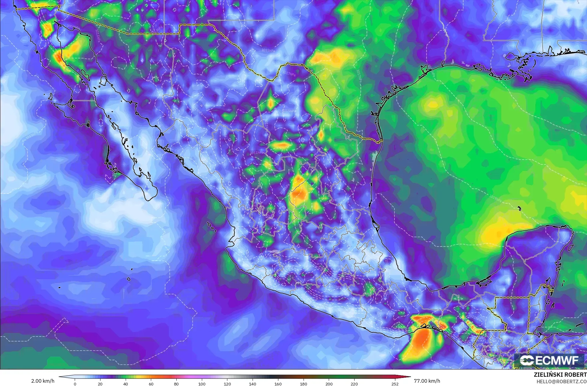 ECMWF IFS 0.25° model - Meksiko, Hembusan Angin