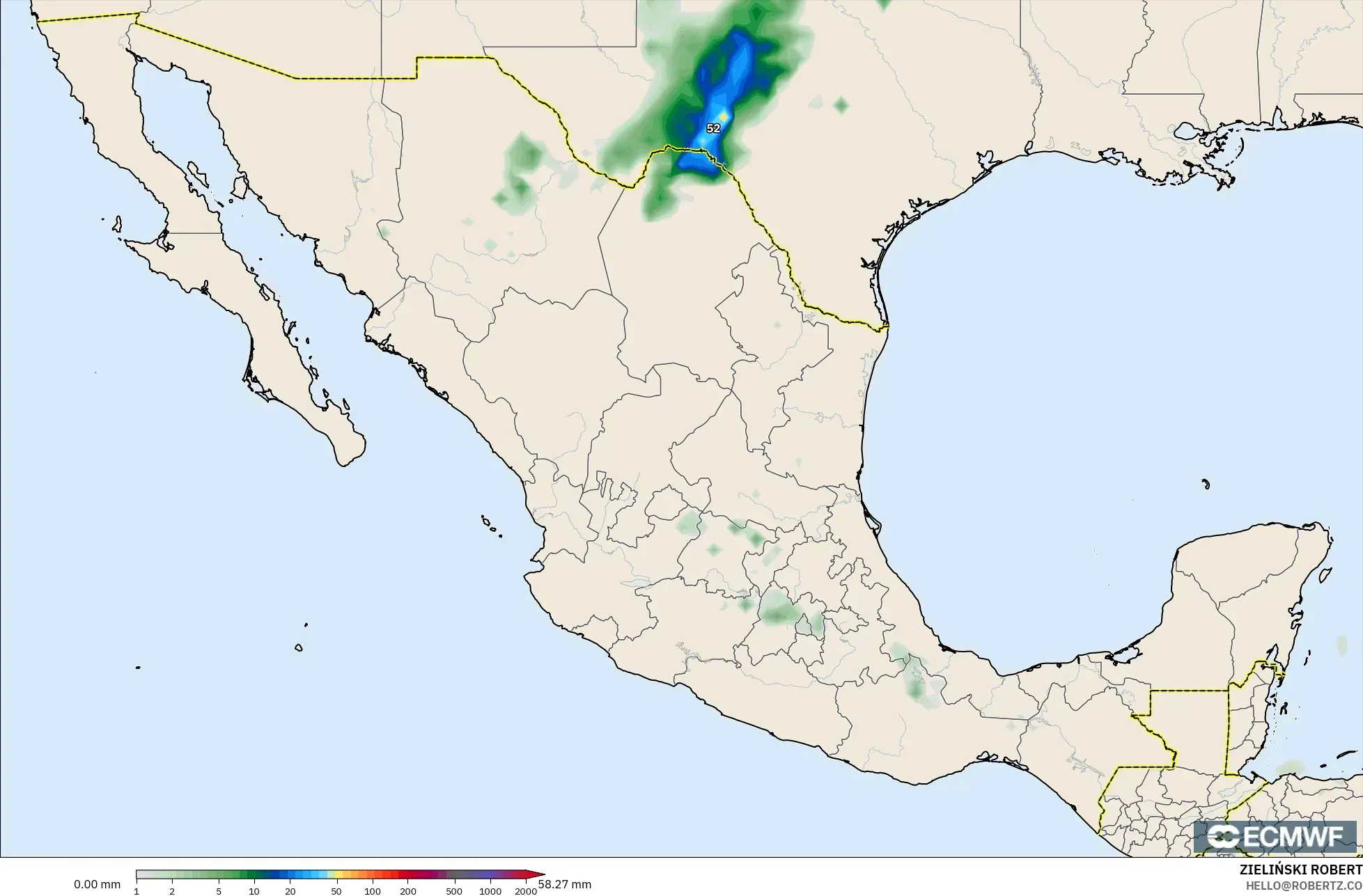 ECMWF IFS 0.25° model - Meksiko, Akumulasi Curah Hujan