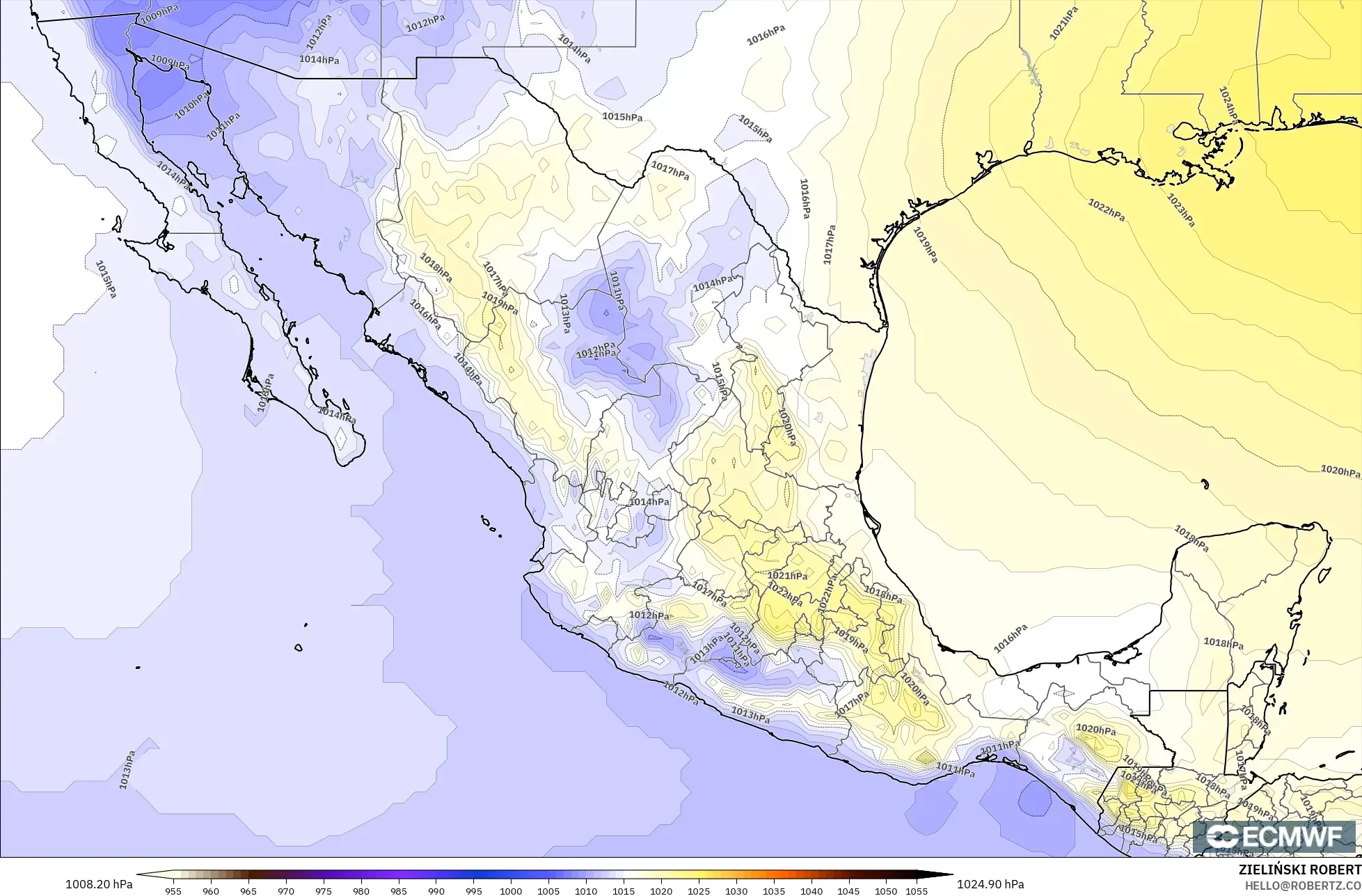 ECMWF IFS 0.25° model - Meksiko, Tekanan