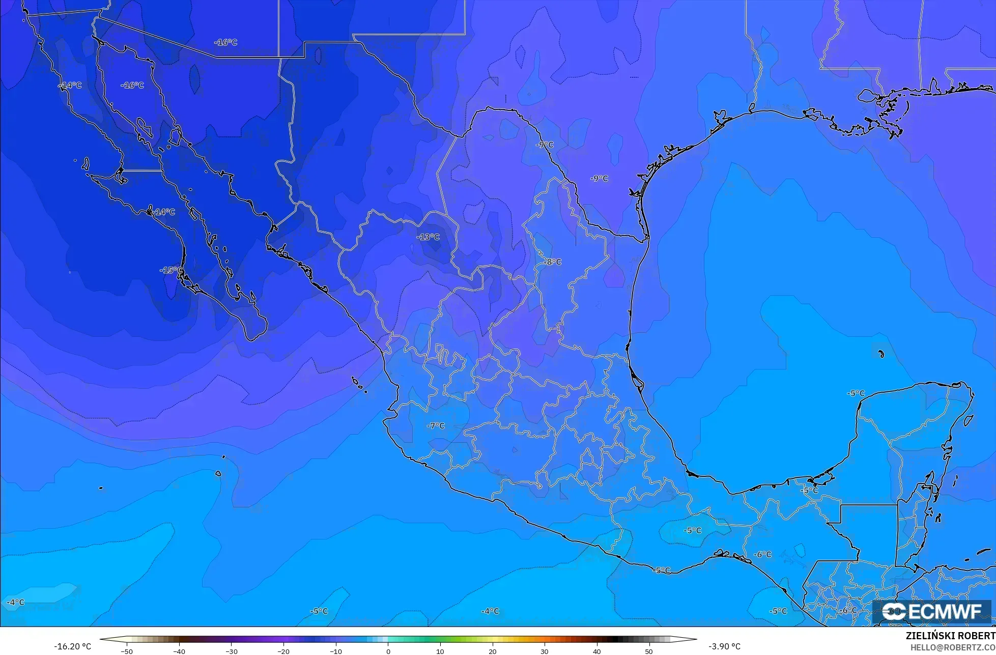 ECMWF IFS 0.25° model - Meksiko, Suhu 500 hPa