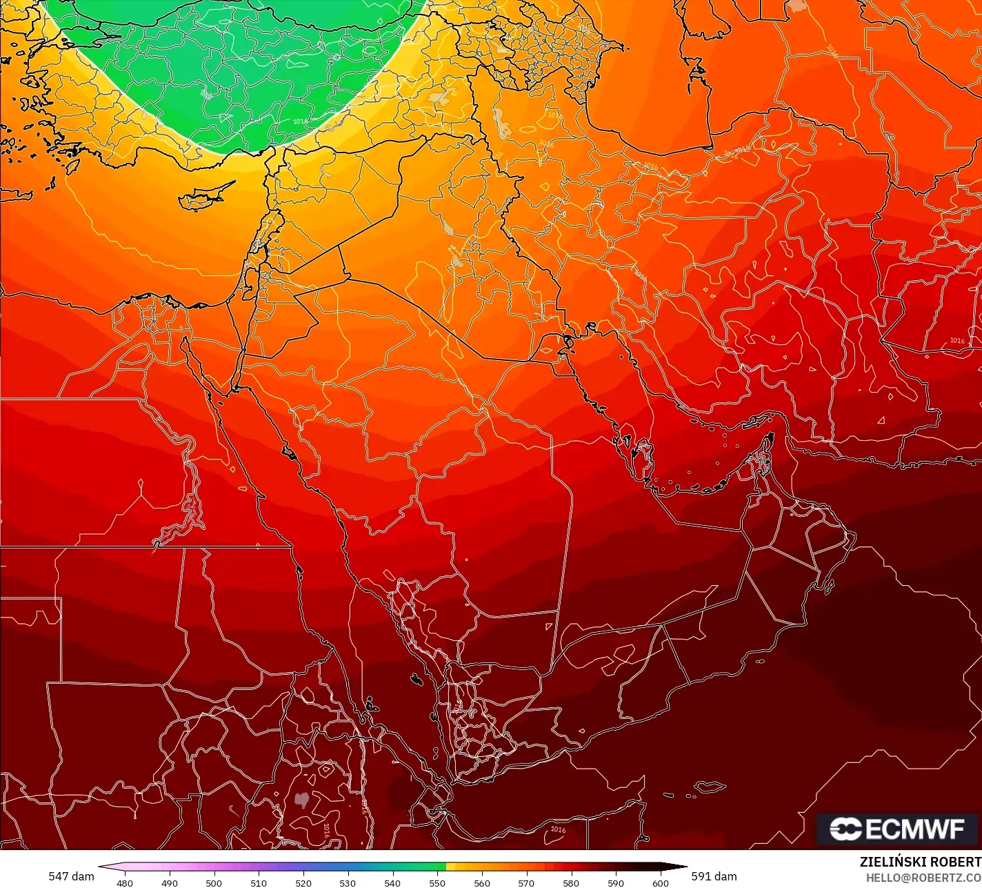ECMWF IFS 0.25° model - Timur Tengah, Ketinggian geopotensial pada 500 hPa