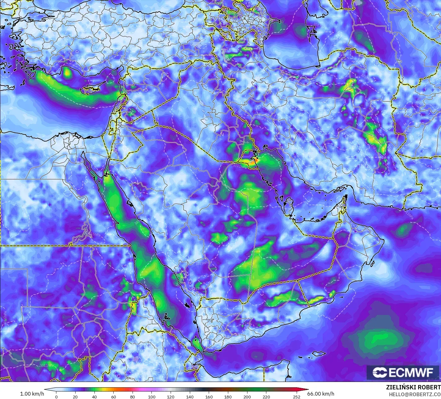 ECMWF IFS 0.25° model - Timur Tengah, Puncak Hembusan