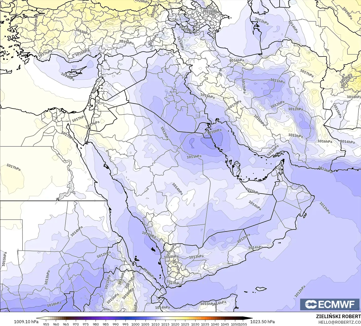 ECMWF IFS 0.25° model - Timur Tengah, Tekanan