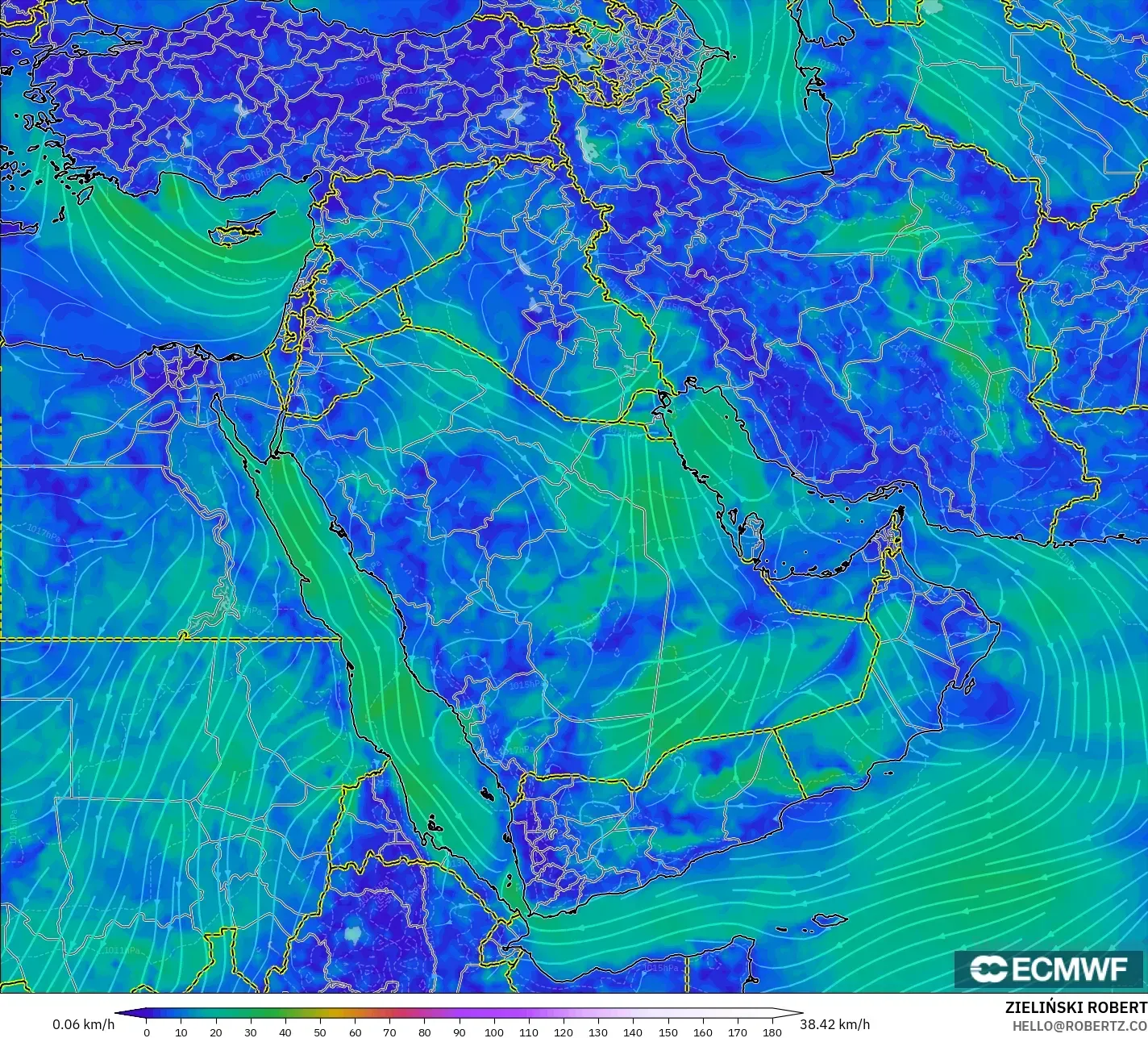 ECMWF IFS 0.25° model - Timur Tengah, Angin 10 m