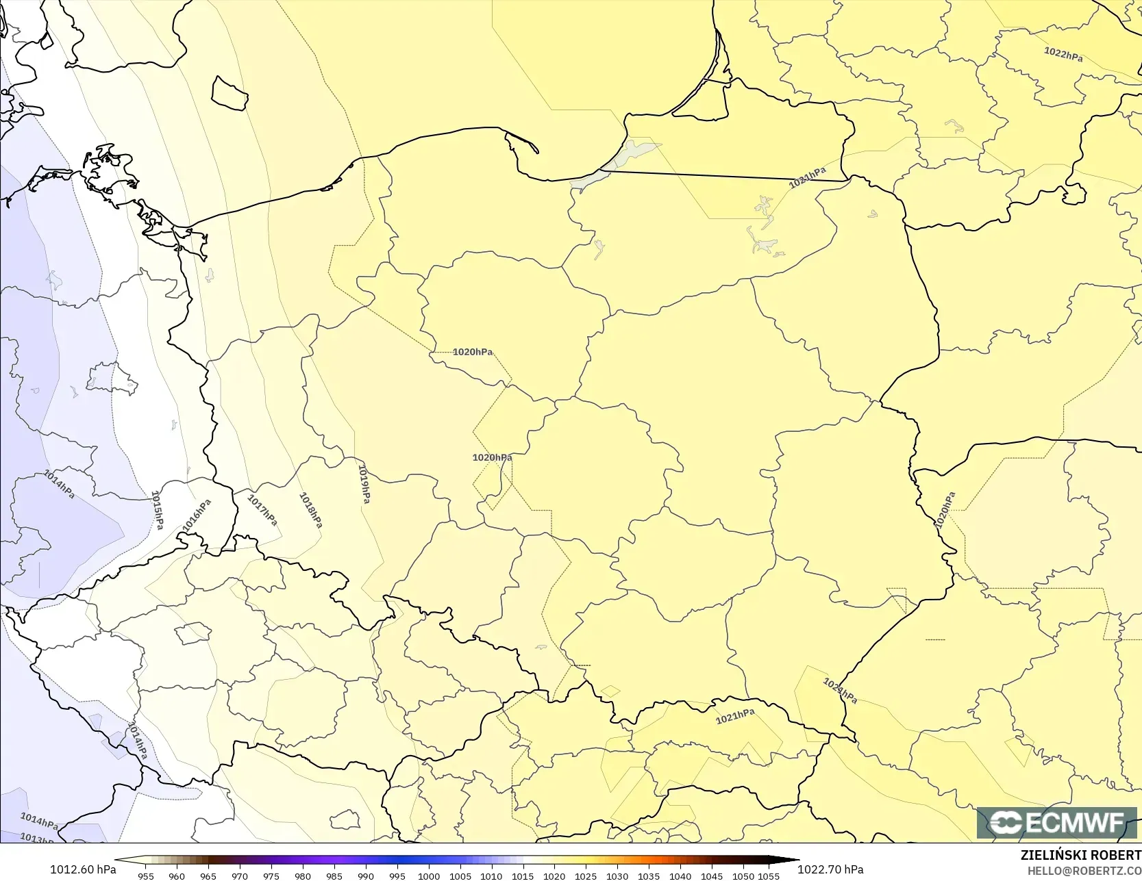 ECMWF IFS 0.25° model - Polandia, Tekanan