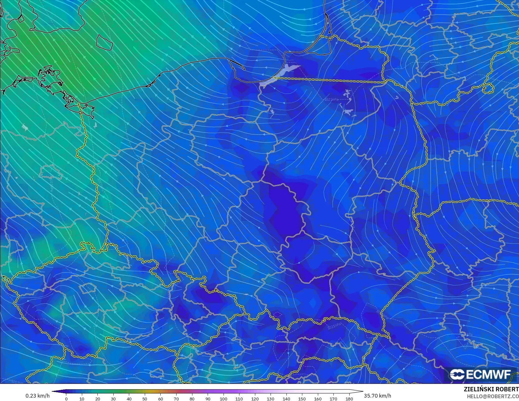 ECMWF IFS 0.25° model - Polandia, Angin 10 m