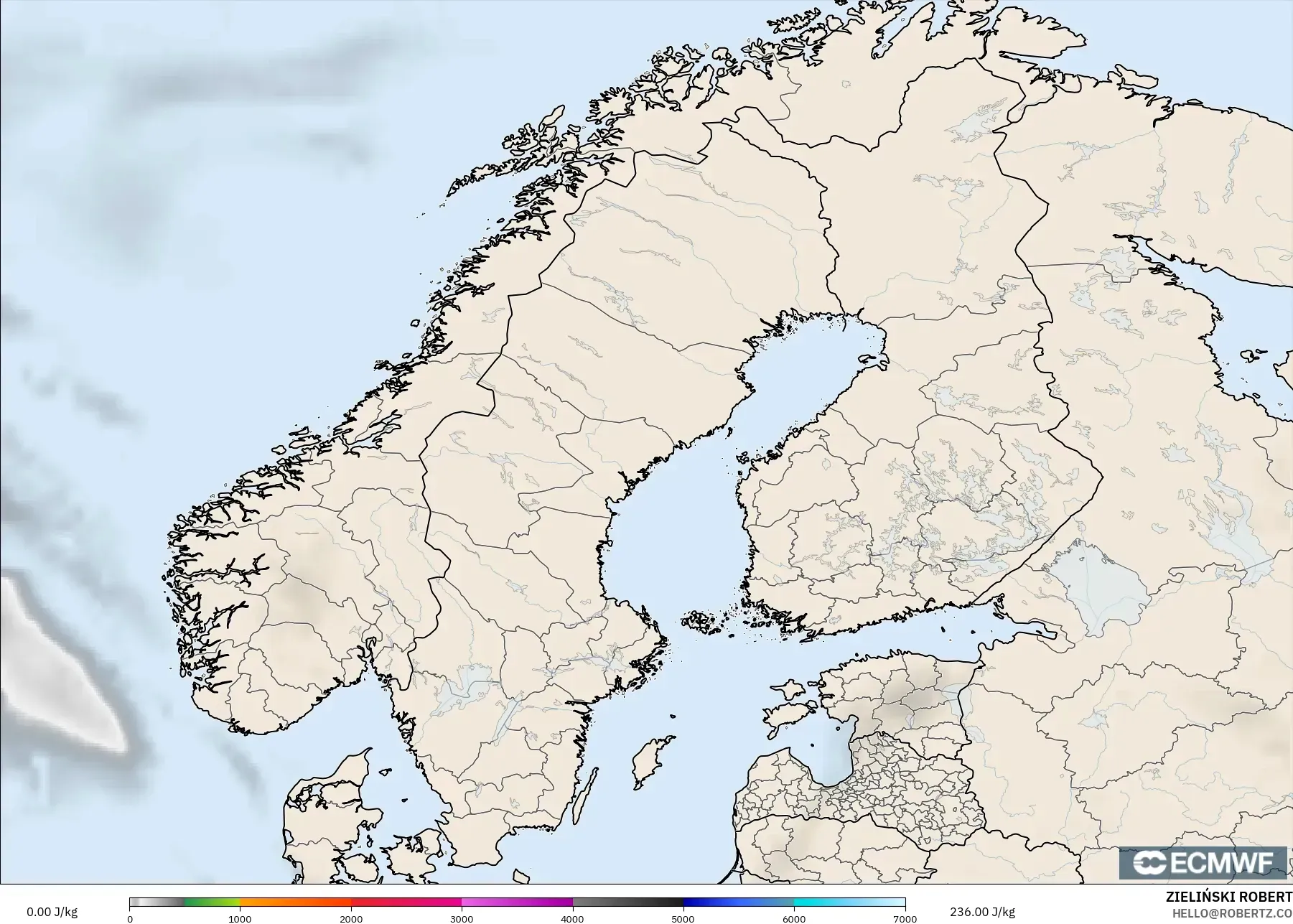ECMWF IFS 0.25° model - Skandinavia, CAPE