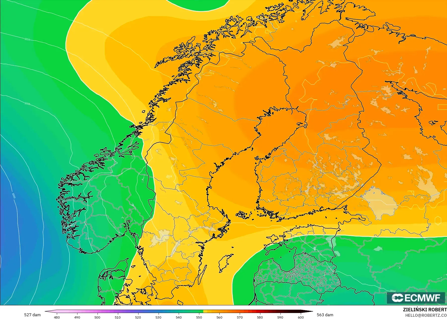 ECMWF IFS 0.25° model - Skandinavia, Ketinggian geopotensial pada 500 hPa