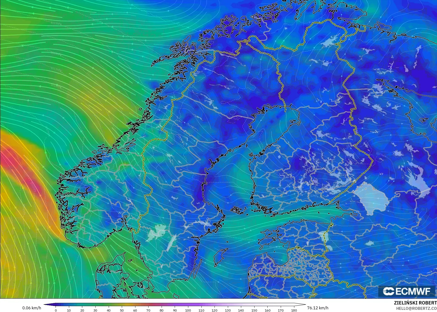ECMWF IFS 0.25° model - Skandinavia, Angin 10 m