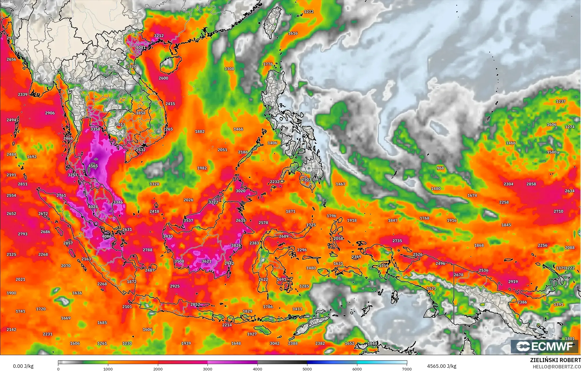 ECMWF IFS 0.25° model - Asia Tenggara, CAPE