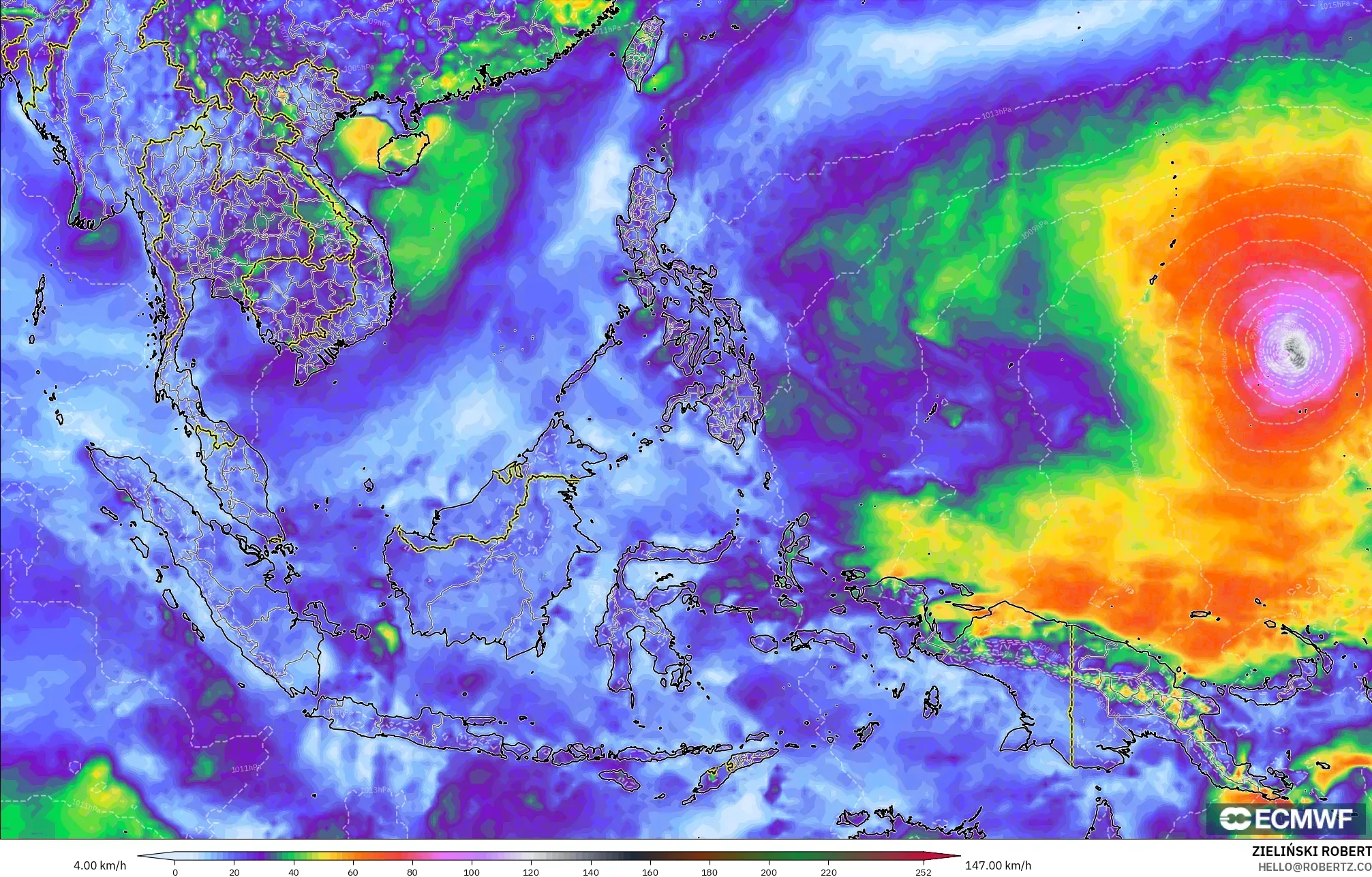 ECMWF IFS 0.25° model - Asia Tenggara, Hembusan Angin